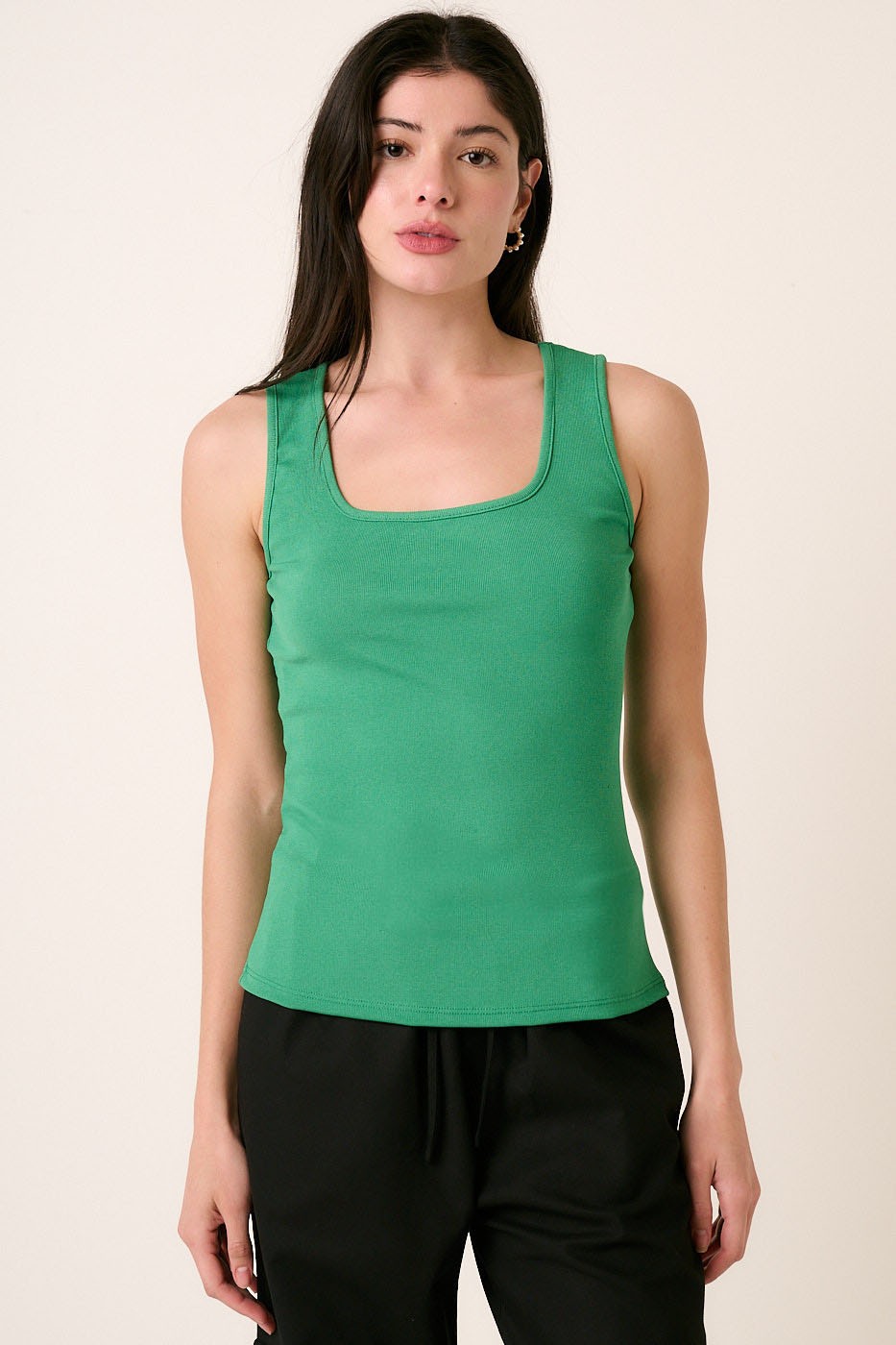 LAUREN RIBBED TANK TOP - KELLY GREEN