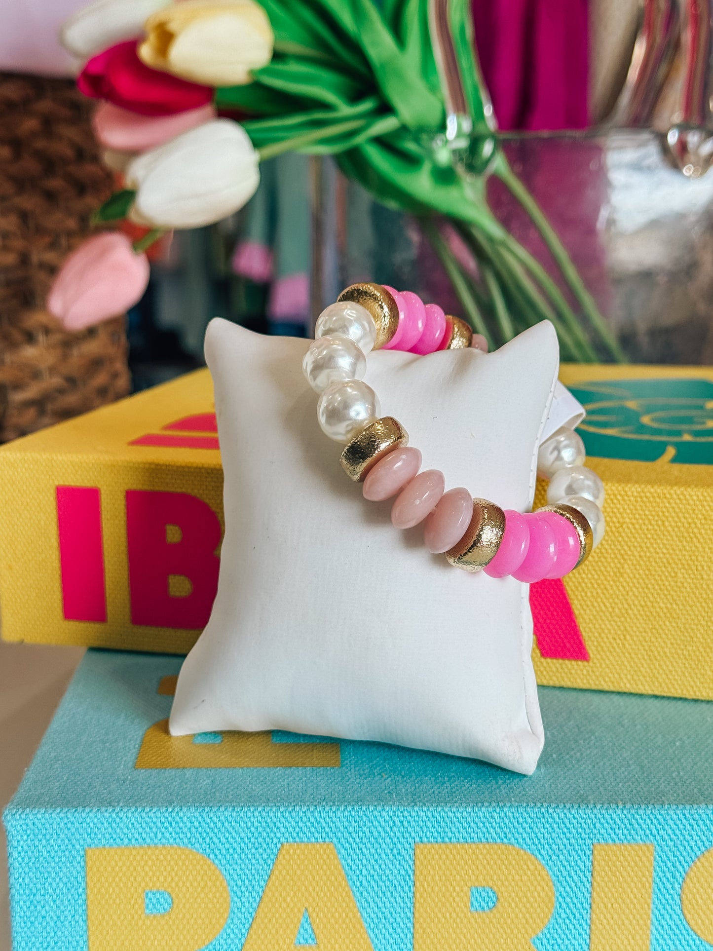 Pearl & Pink Rondelle Bead Bracelet