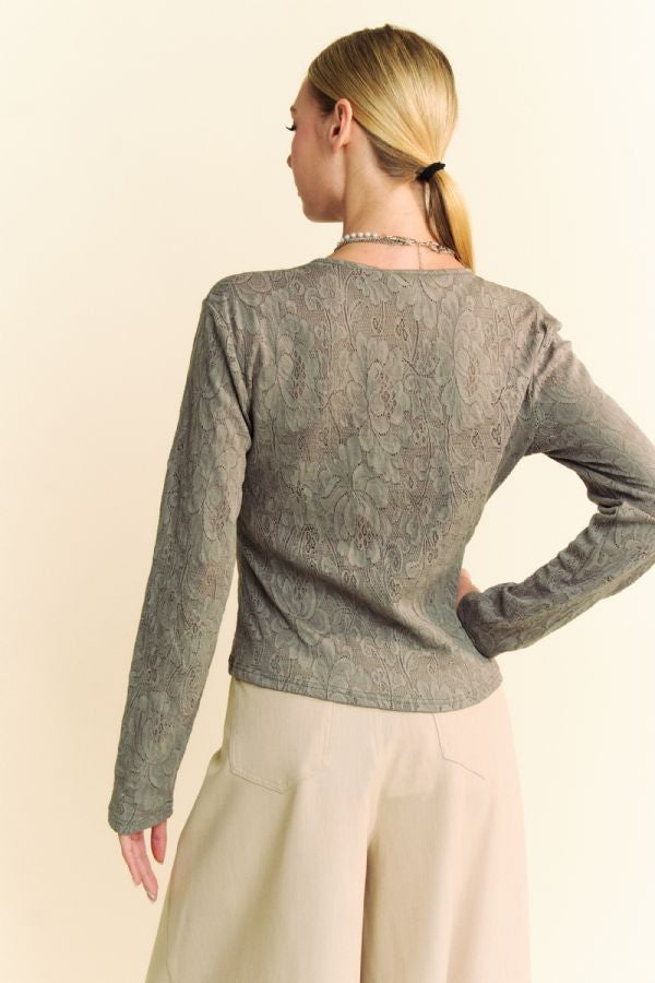 LACE LONG SLEEVE TOP - OLIVE