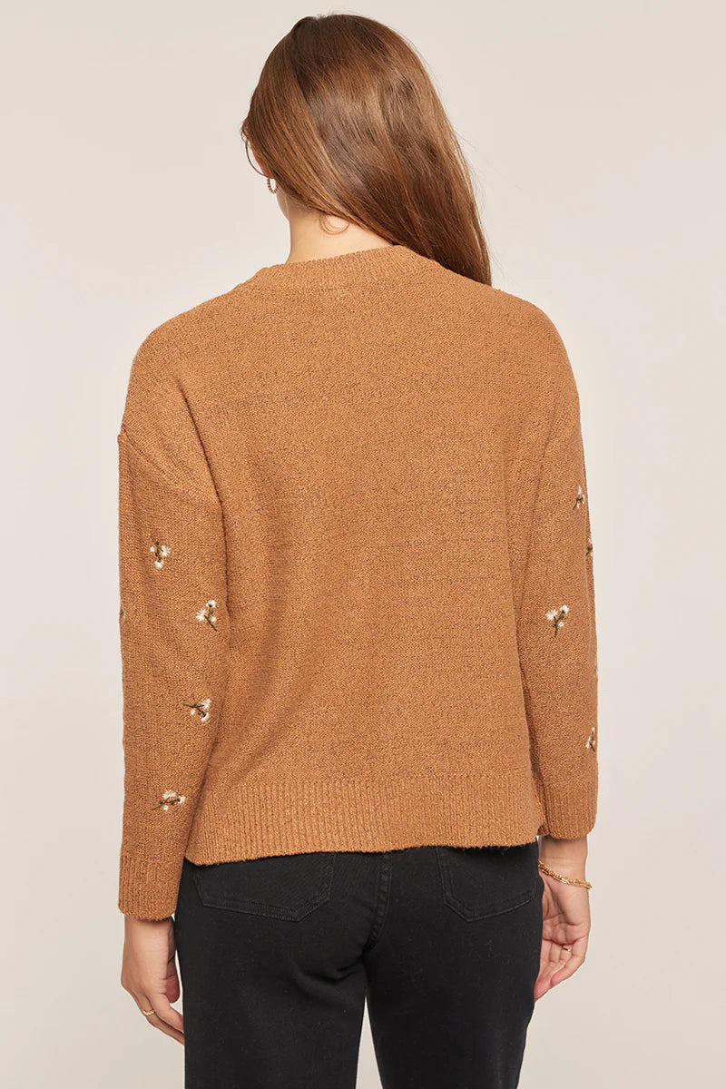 CAMEL FLORAL SWEATER