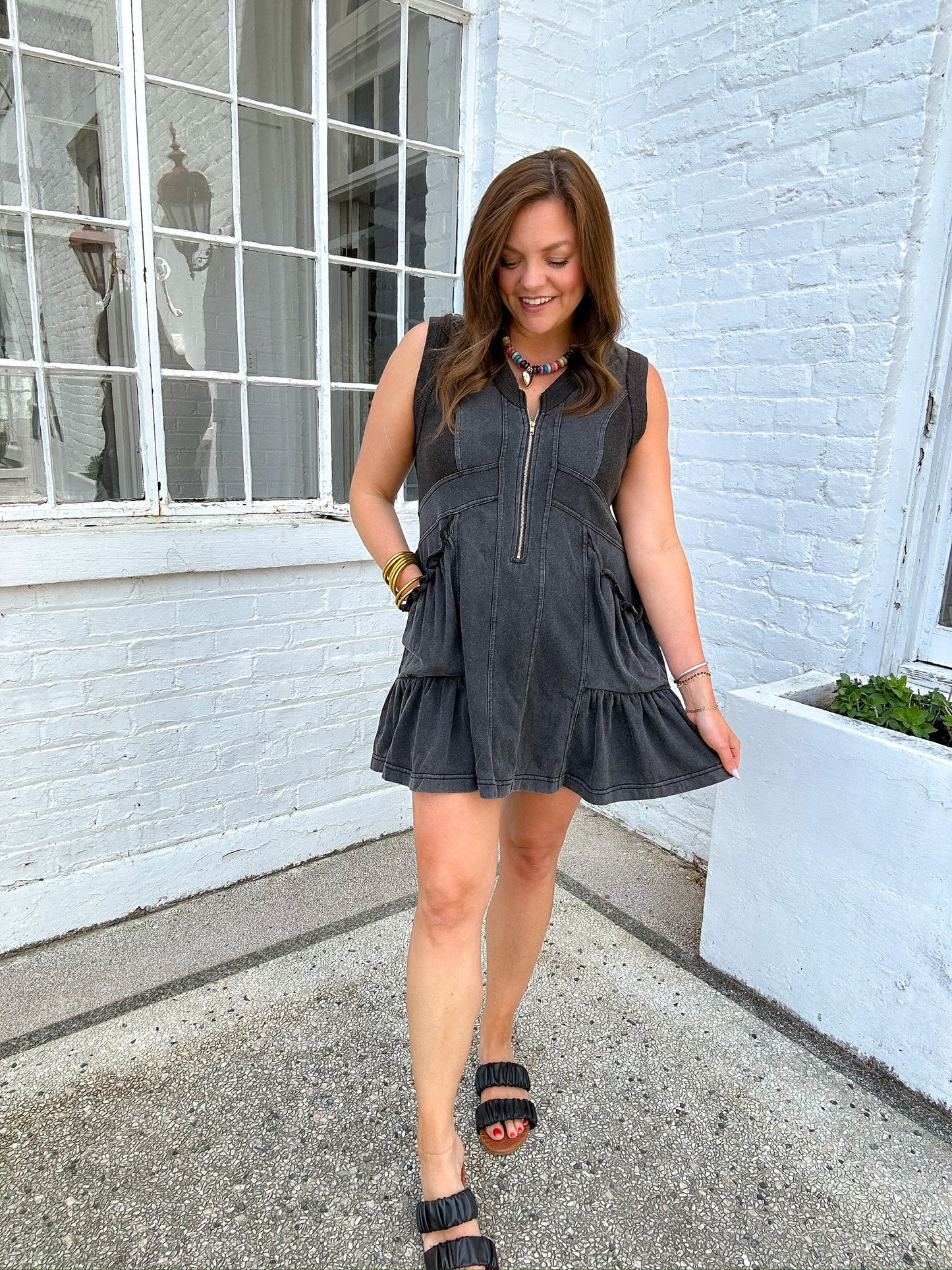 CHARCOAL ACID WASH DRESS