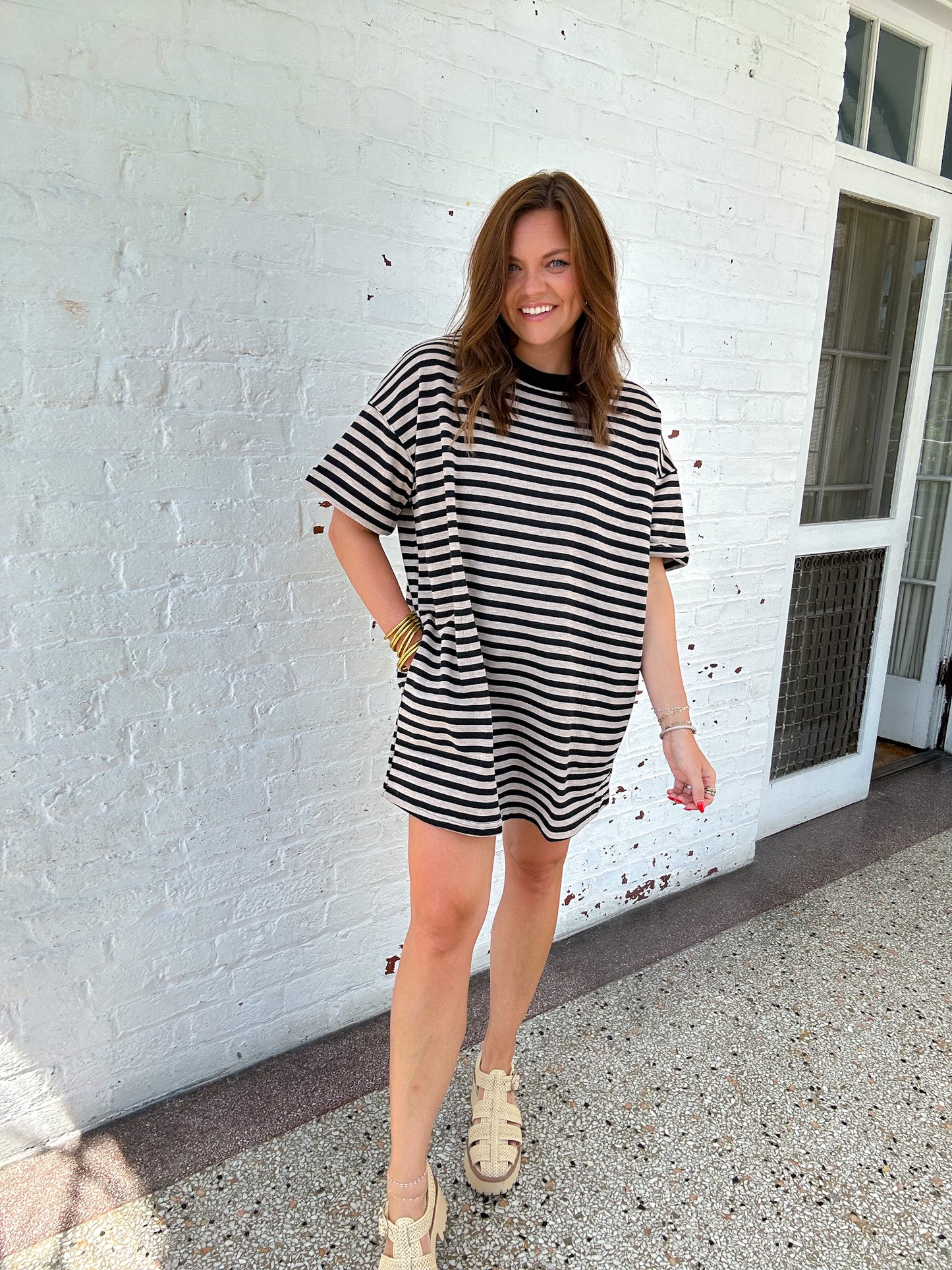HAMPTON STRIPE DRESS - BLACK