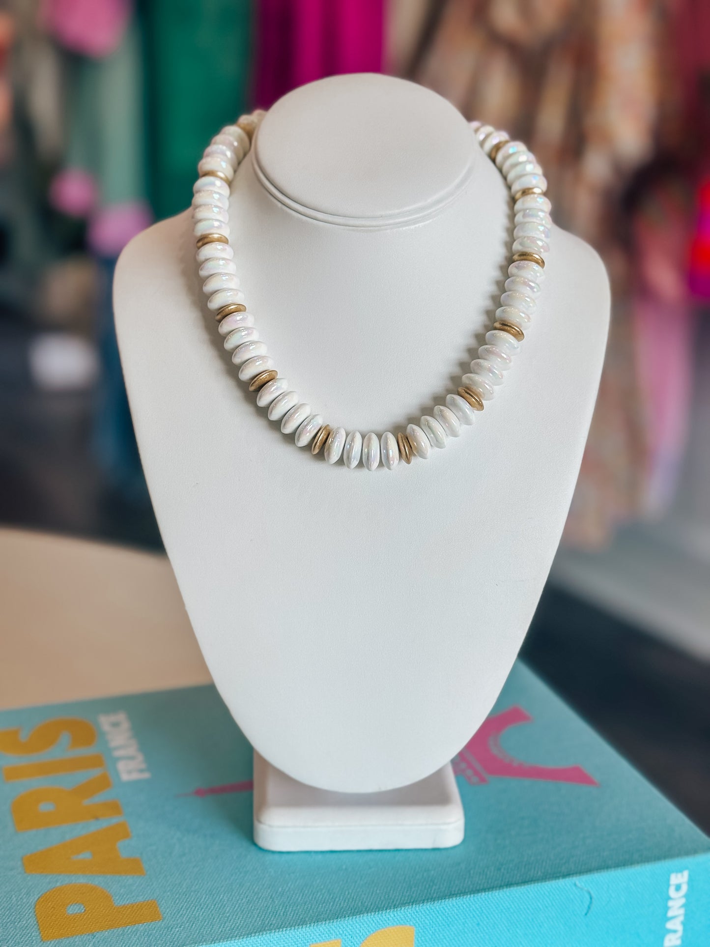 White & Gold Bead Necklace