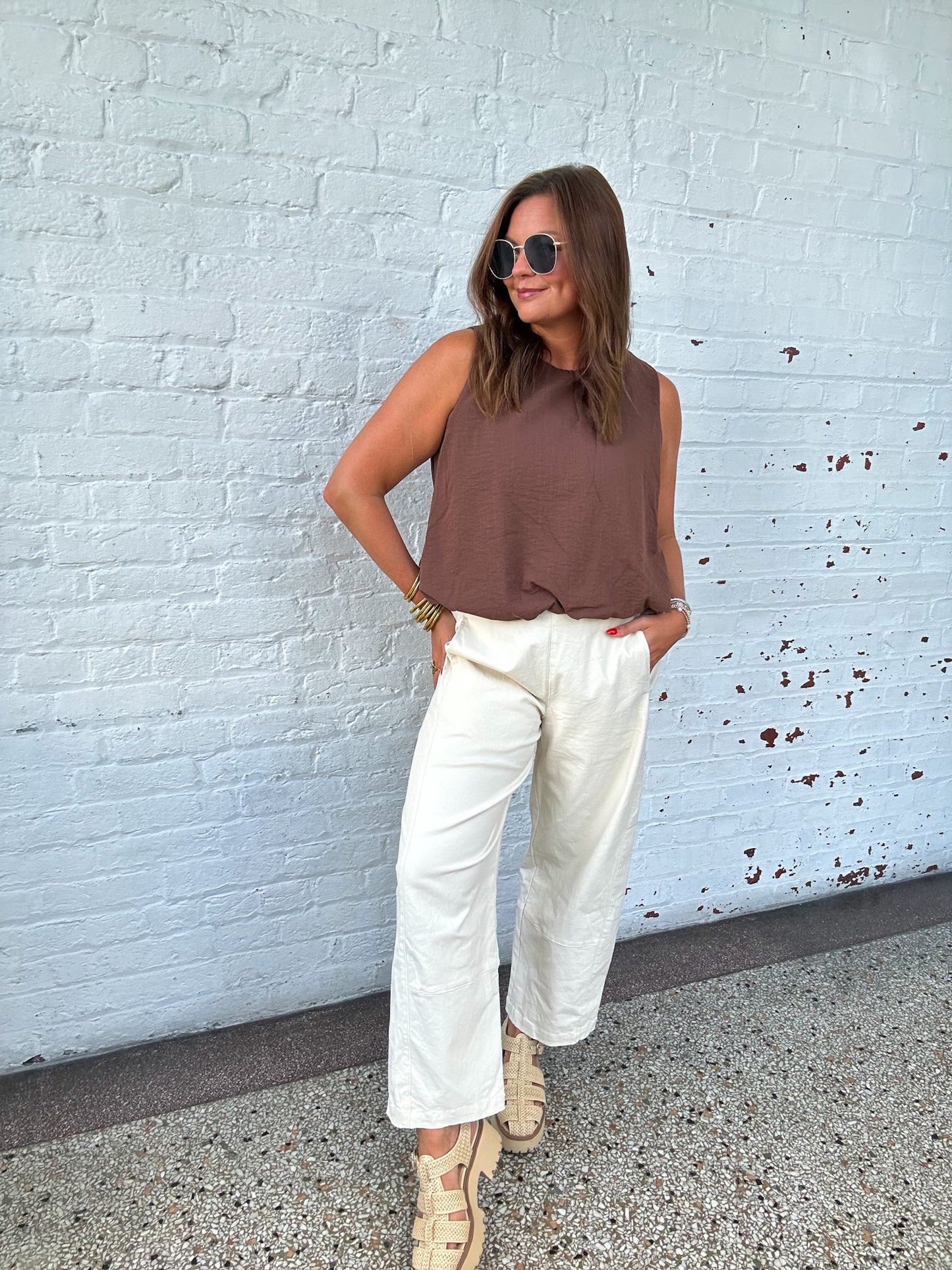 ECRU WIDE LEG PANTS