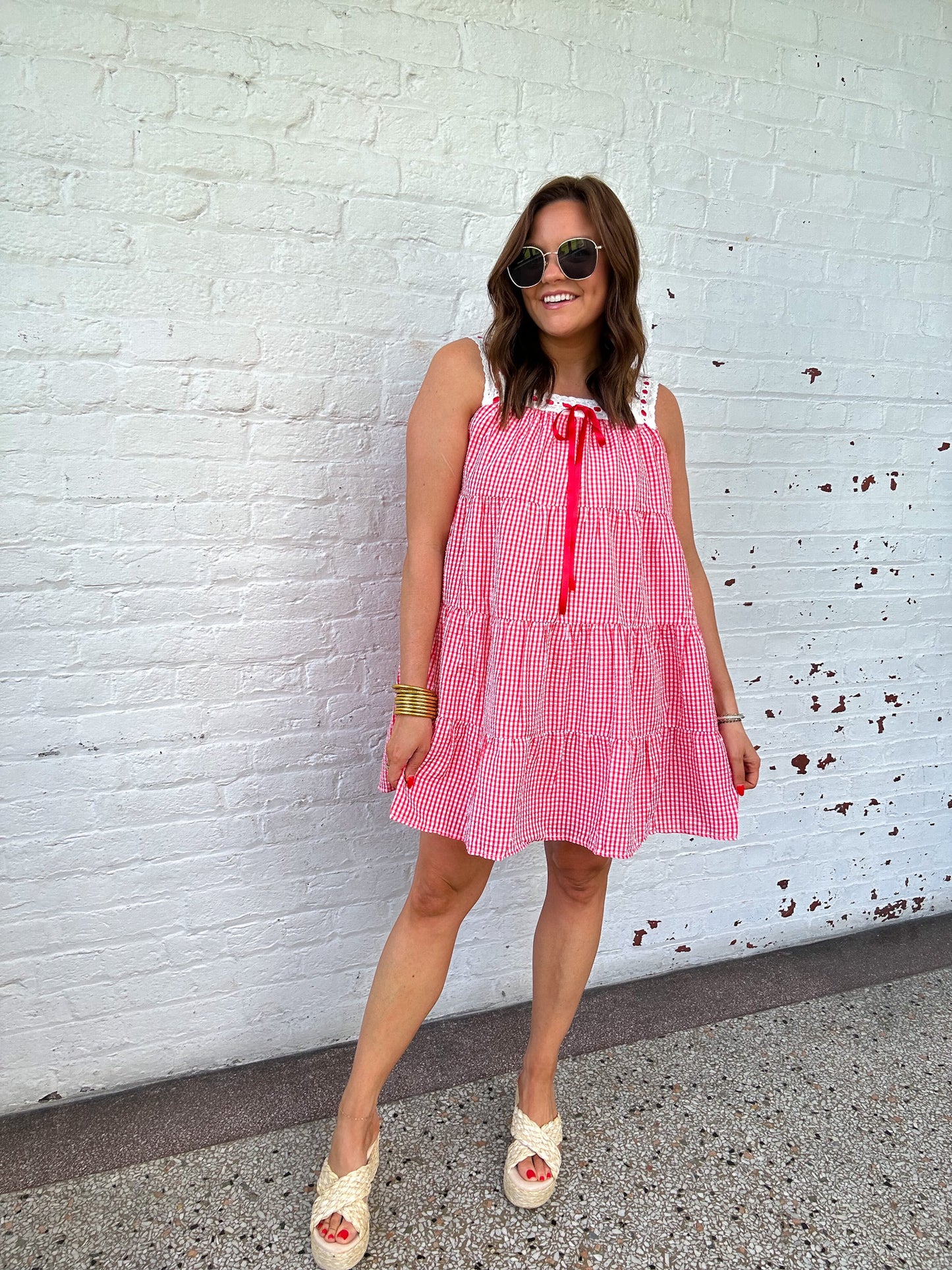 RED, WHITE, & CUTE GINGHAM MINI DRESS