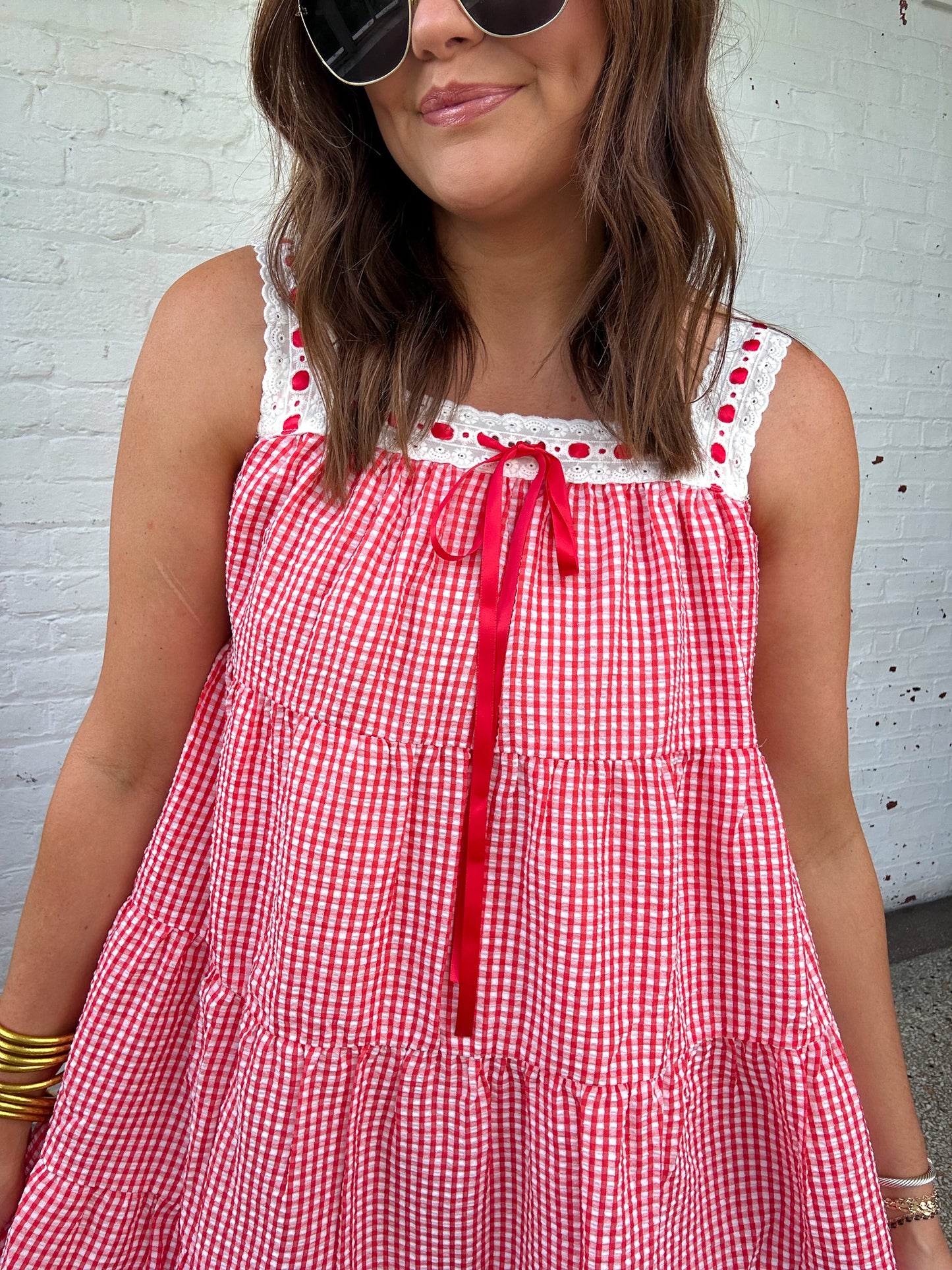 RED, WHITE, & CUTE GINGHAM MINI DRESS