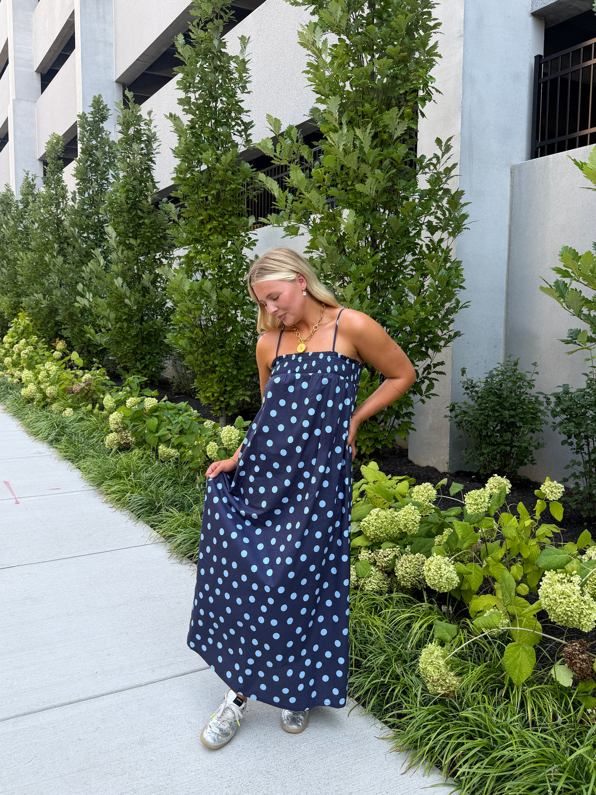 BETTY BLUE POLKA DOT MAXI DRESS