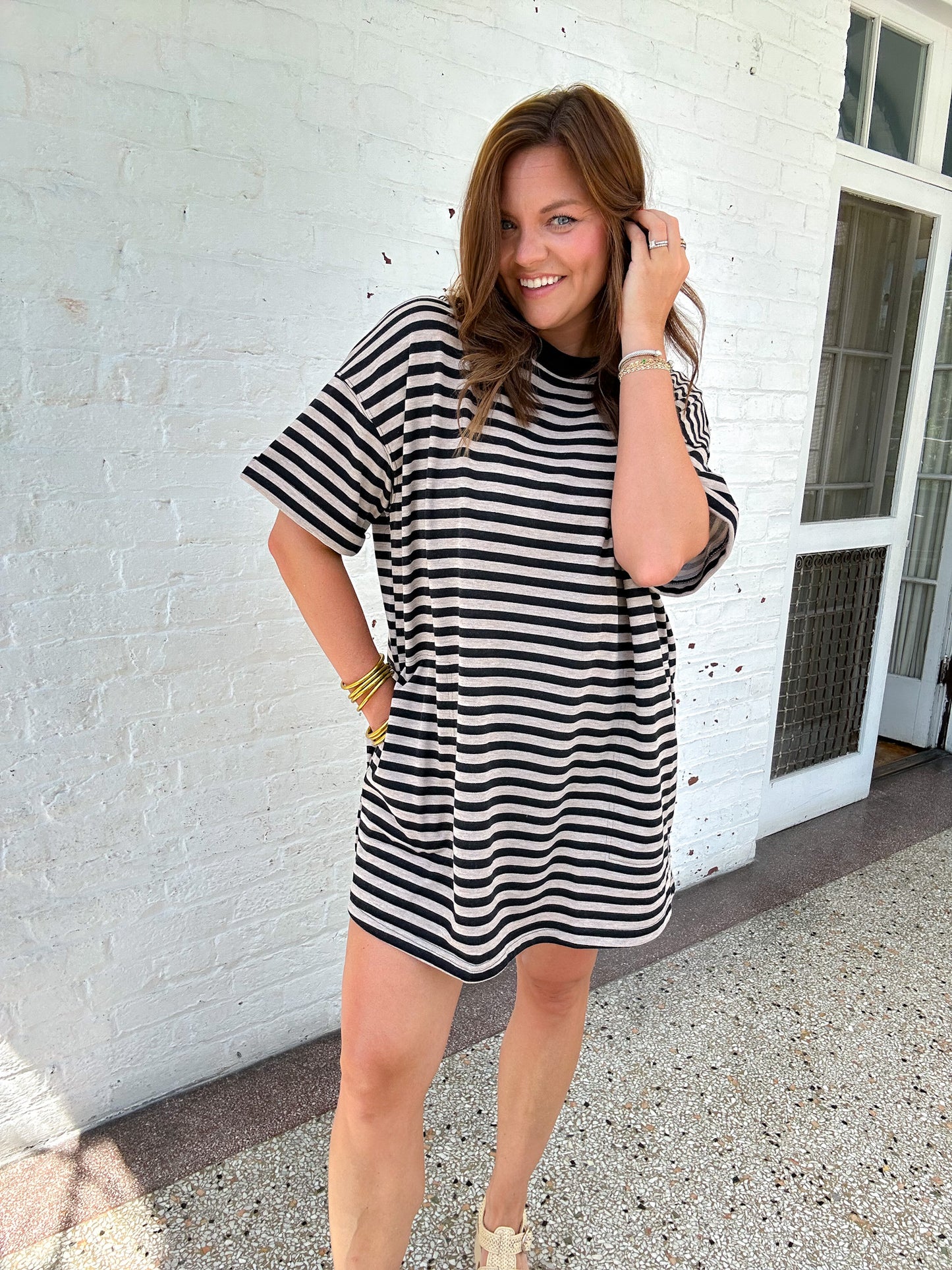 HAMPTON STRIPE DRESS - BLACK