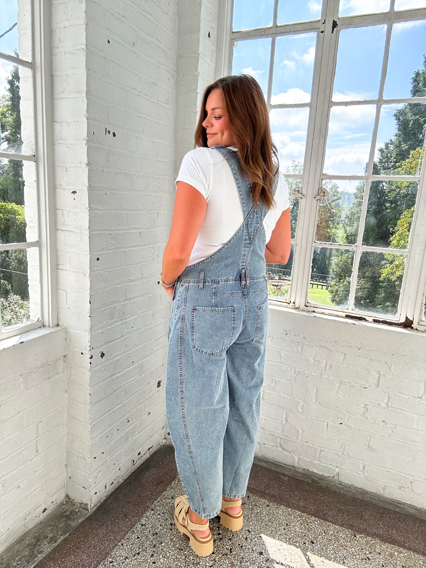 DENIM BARREL OVERALLS