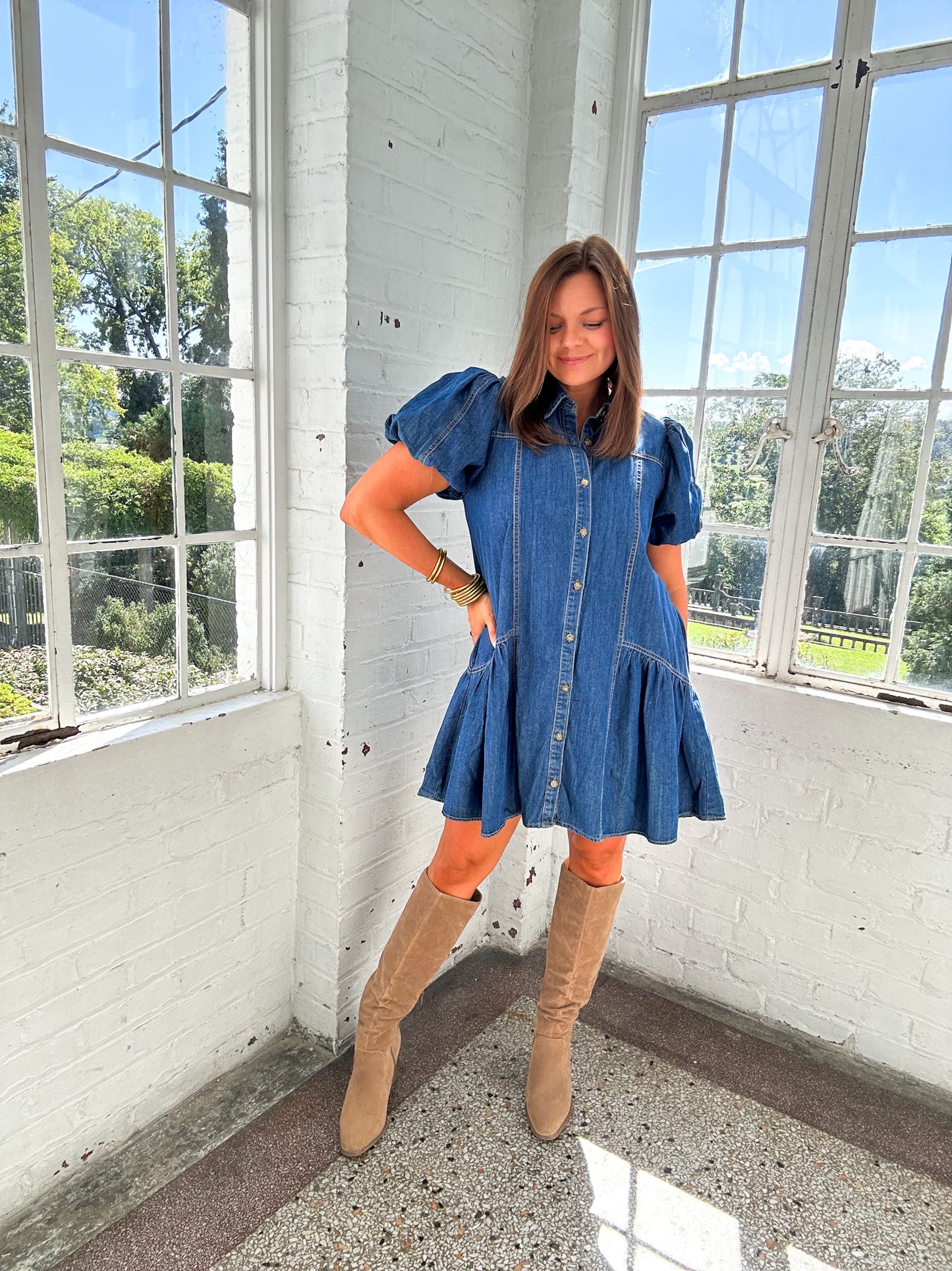 DENIM DETAILED MINI DRESS