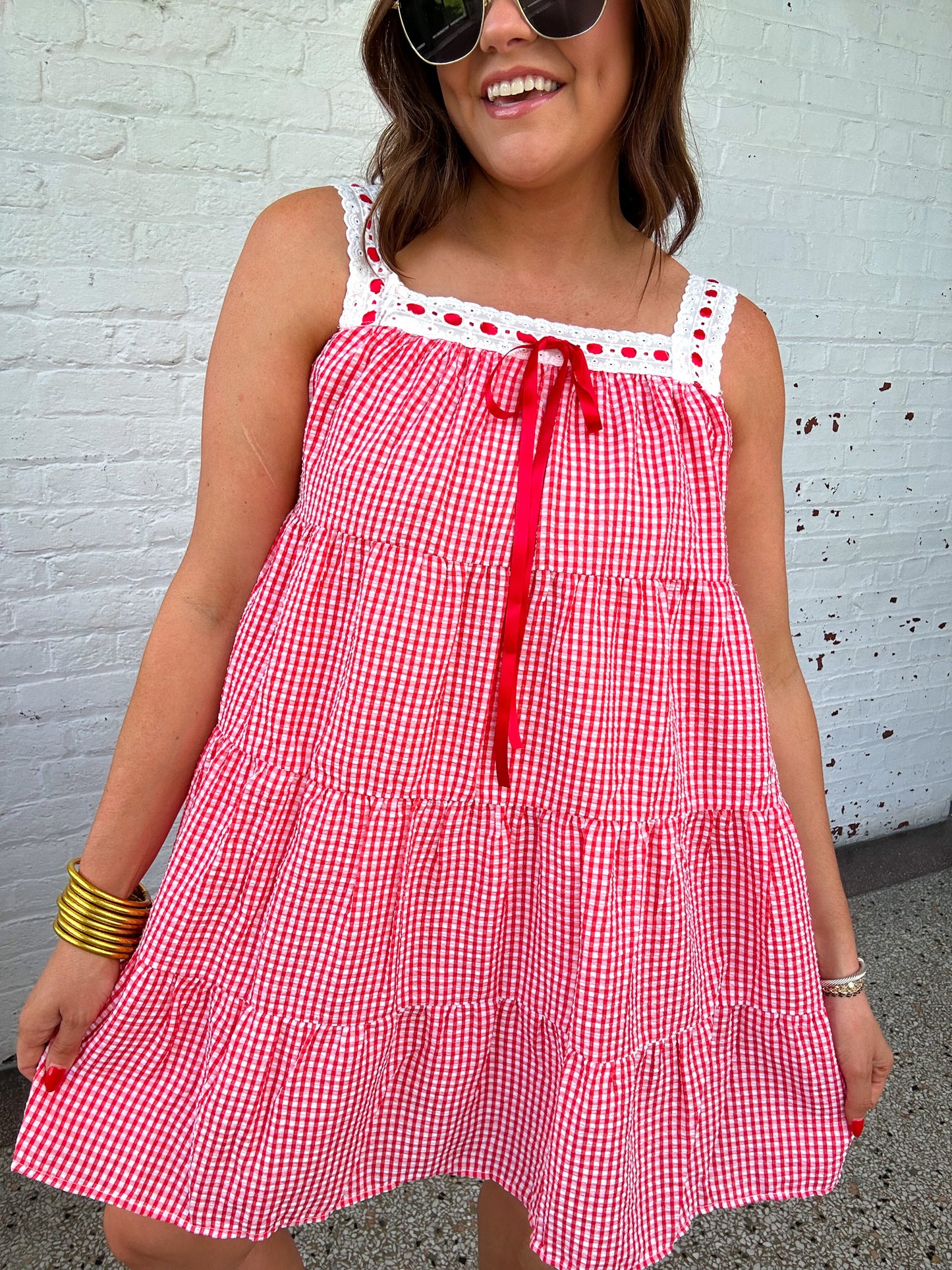 RED, WHITE, & CUTE GINGHAM MINI DRESS