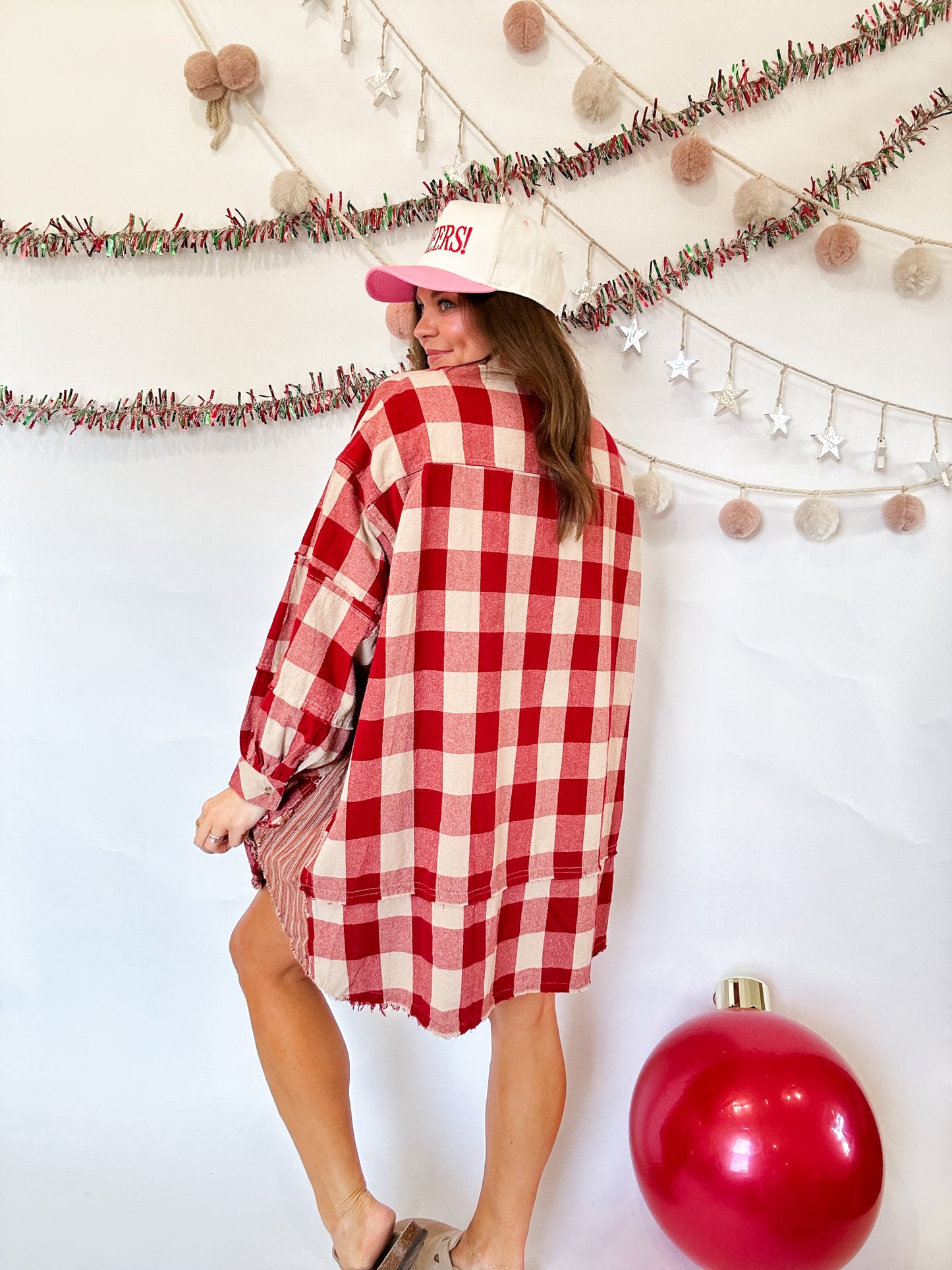 RED PLAID OVERSIZED DRESS