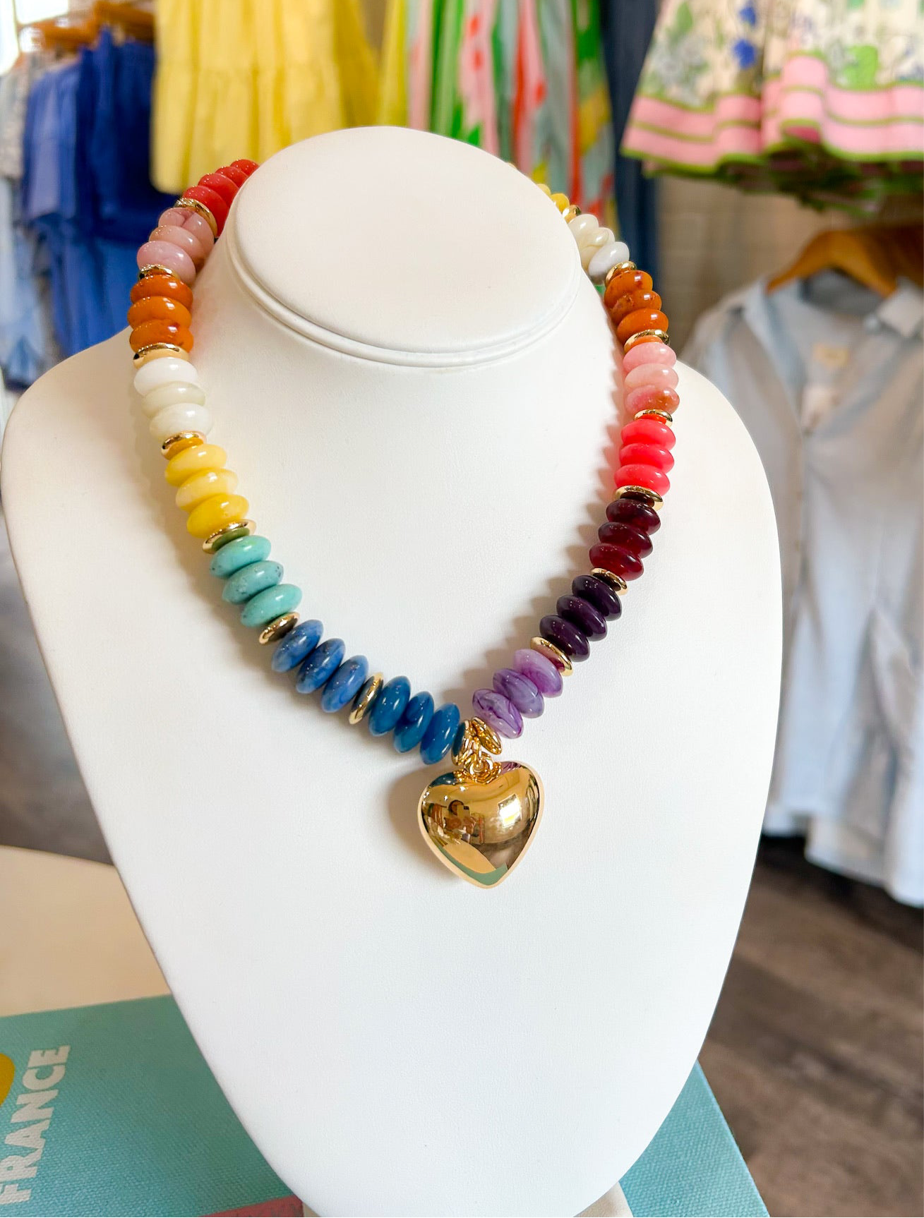 Multi Color Puffy Heart Bead Necklace