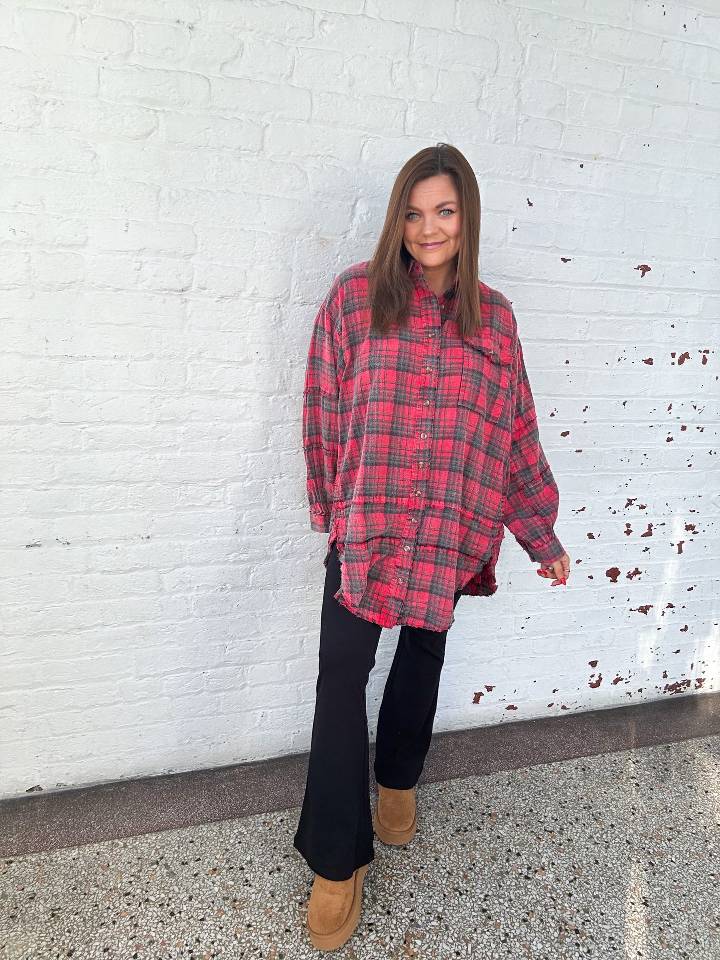 VINTAGE RED PLAID TUNIC TOP
