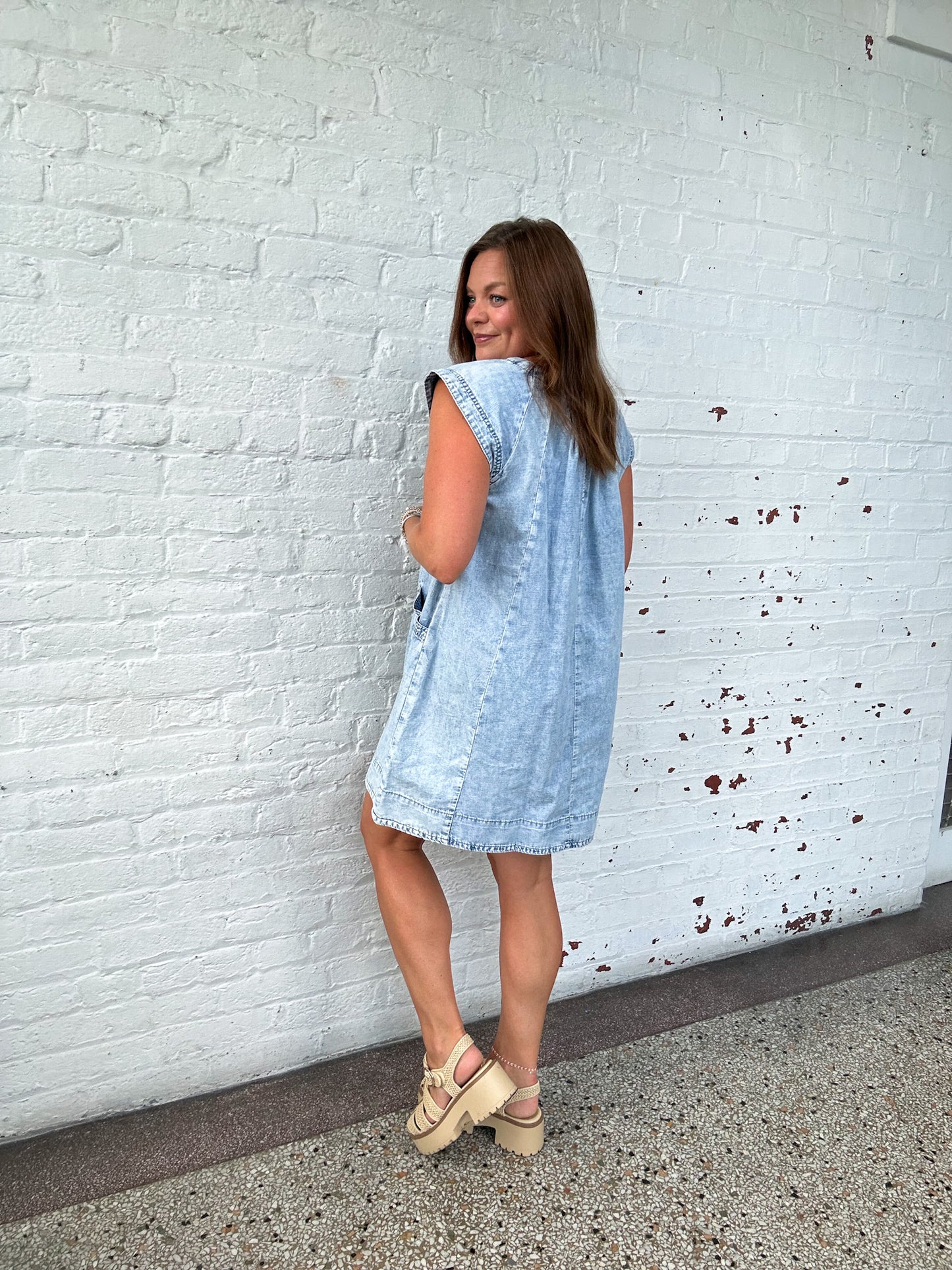 LIGHT WASH DENIM SWING DRESS