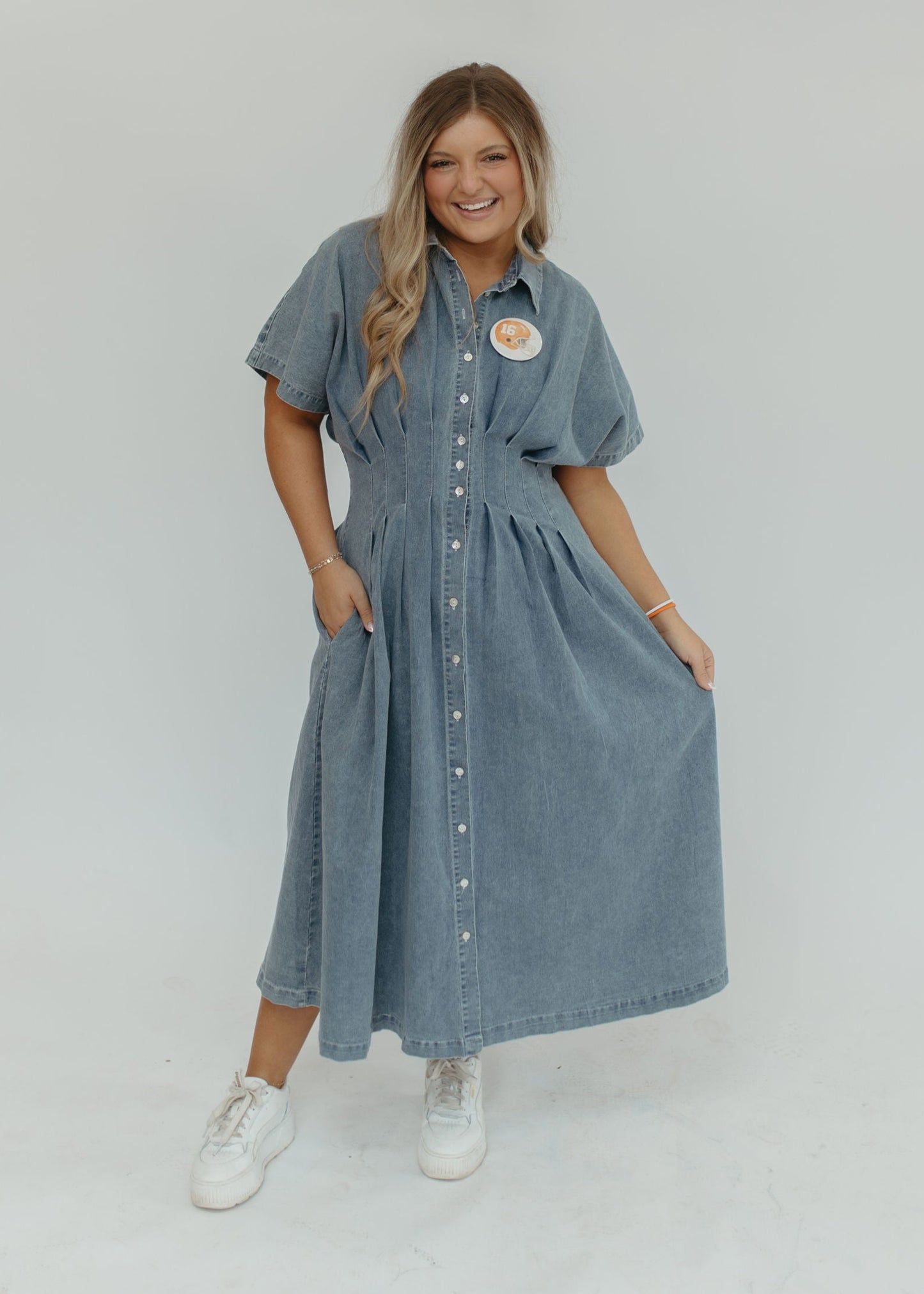 WASHED DENIM MIDI DRESS
