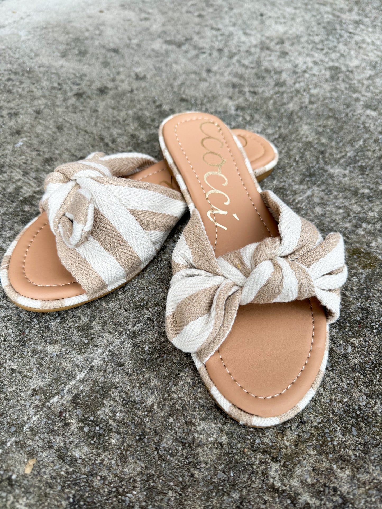 SERENA STRIPED BOW SANDALS