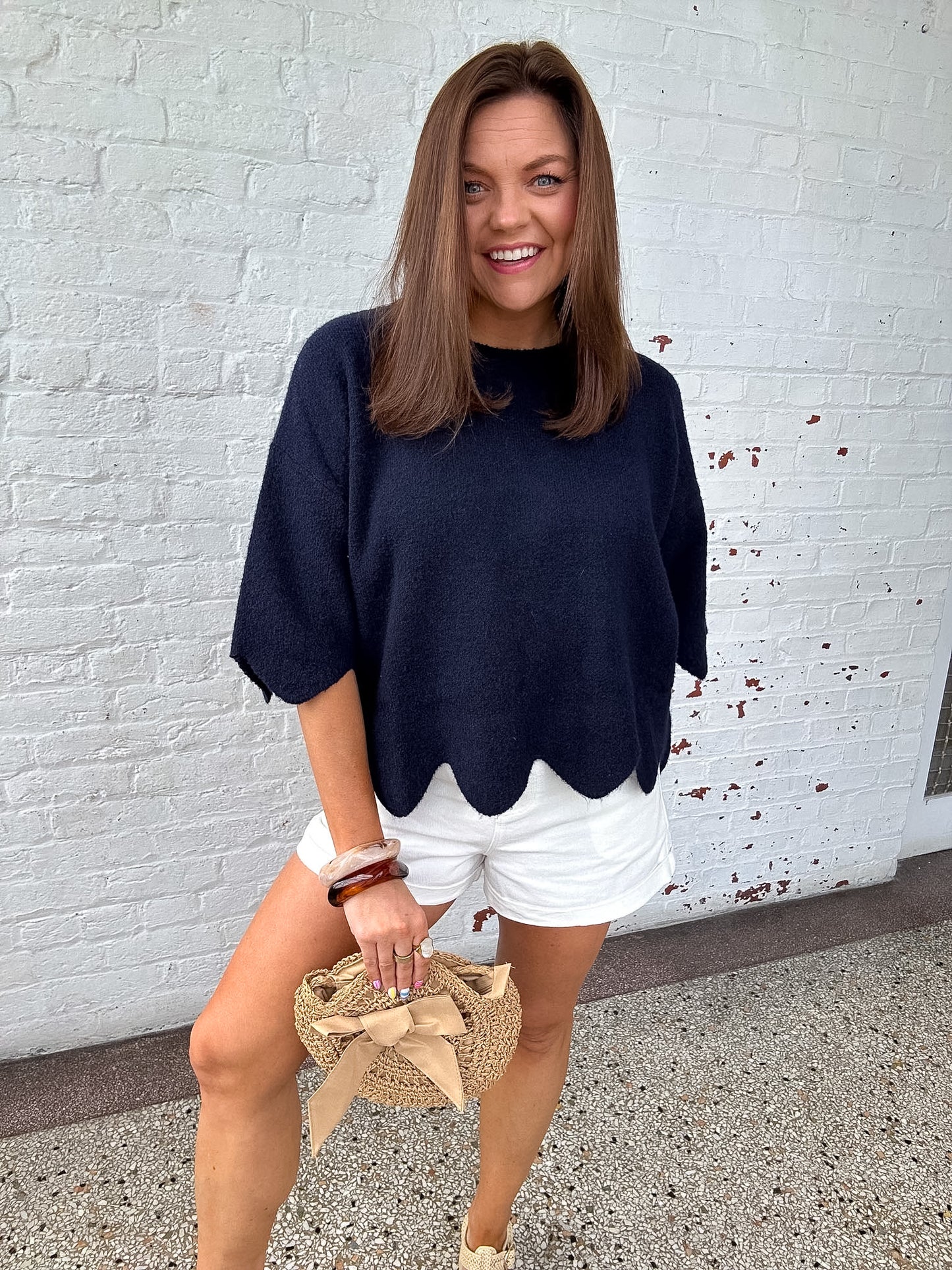 HEMLINE SWEATER TOP - NAVY