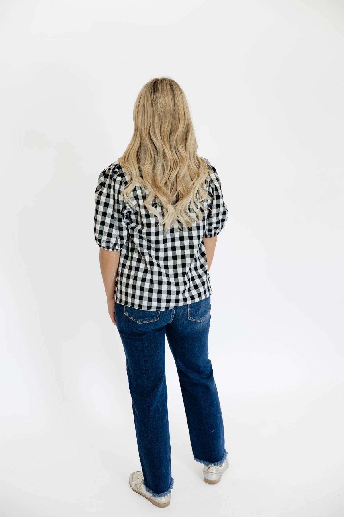 BACK IN GINGHAM TOP - BLACK