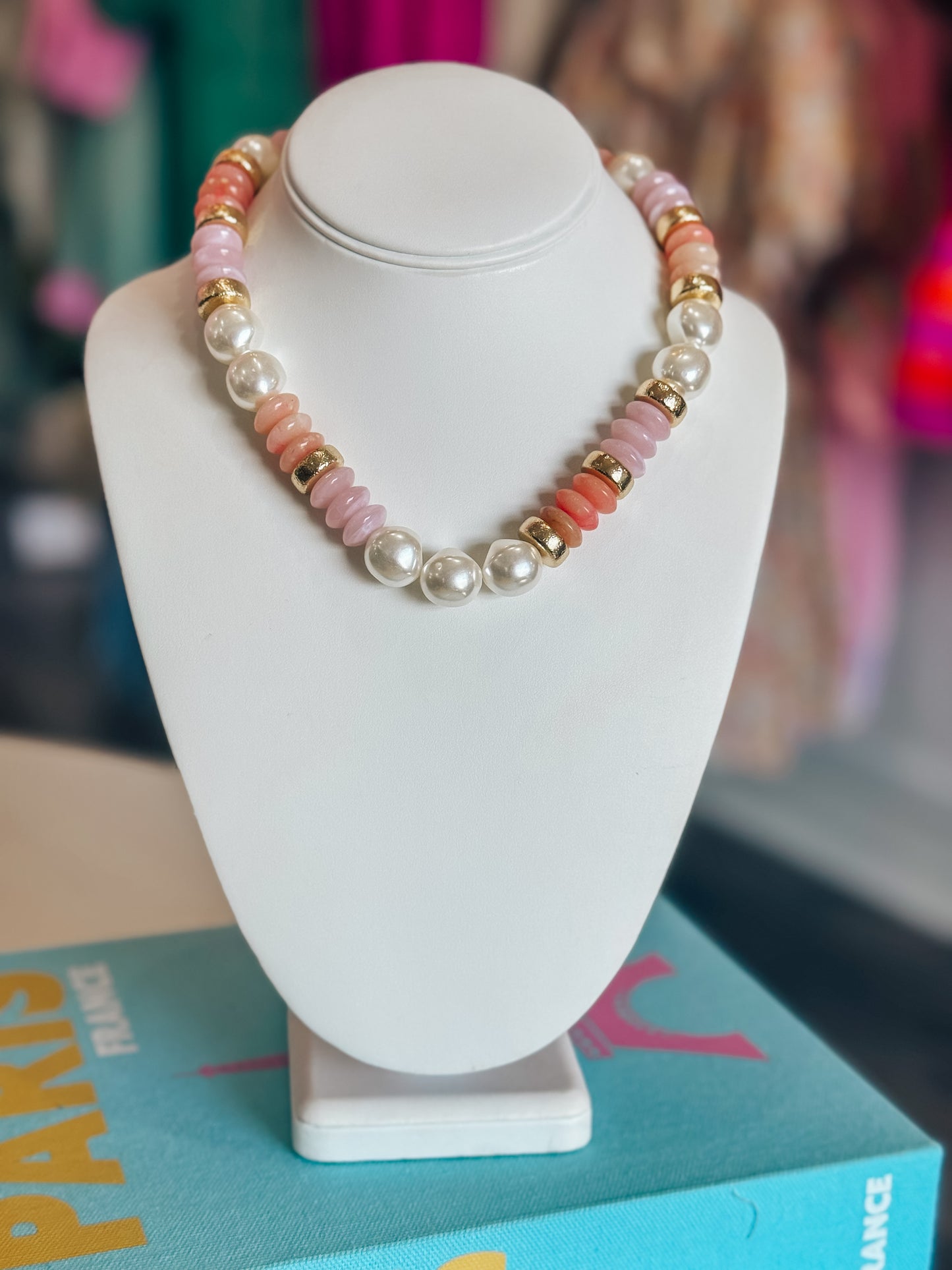 Pearl & Peach Rondelle Bead Necklace