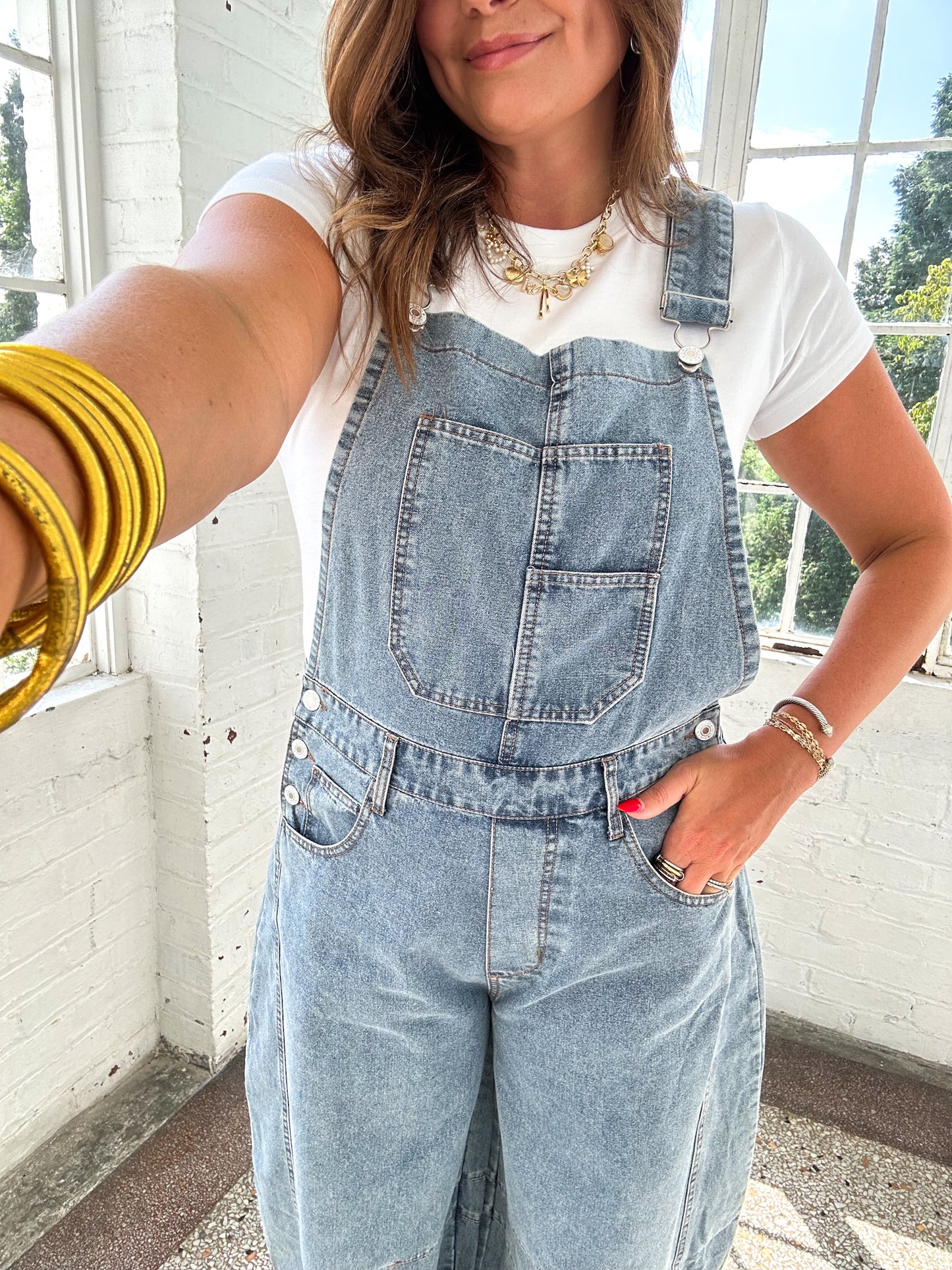 DENIM BARREL OVERALLS