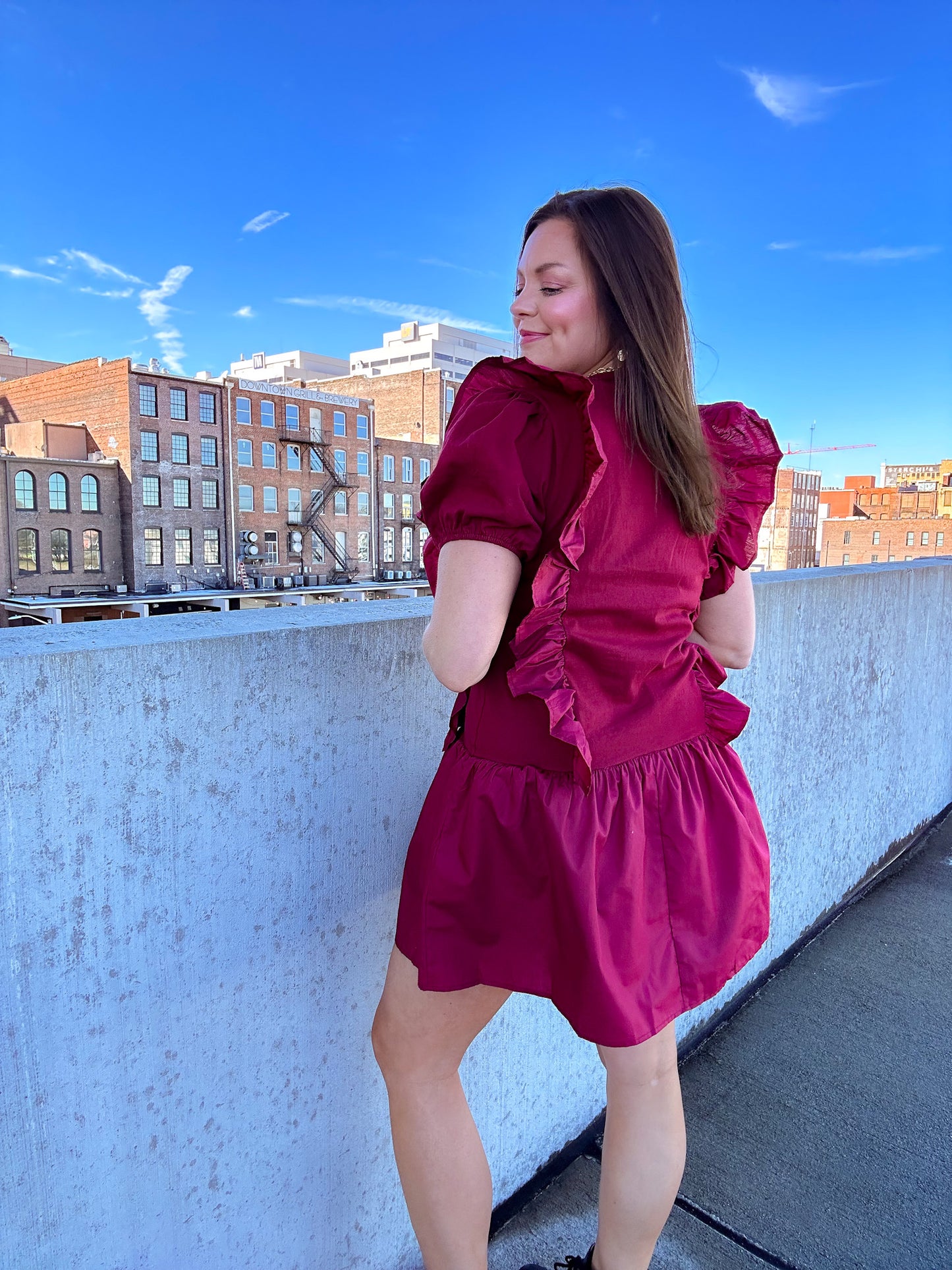 MAROON RUFFLED MINI DRESS