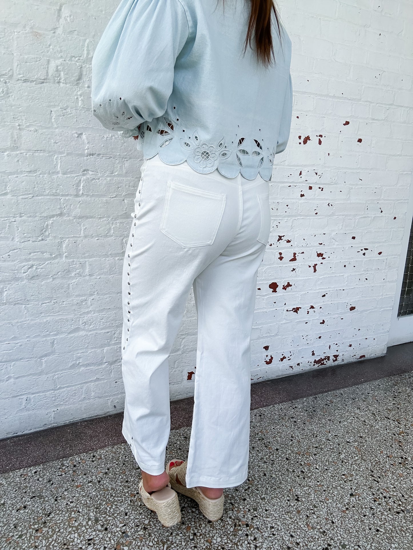 STUDDED WHITE DENIM PANTS