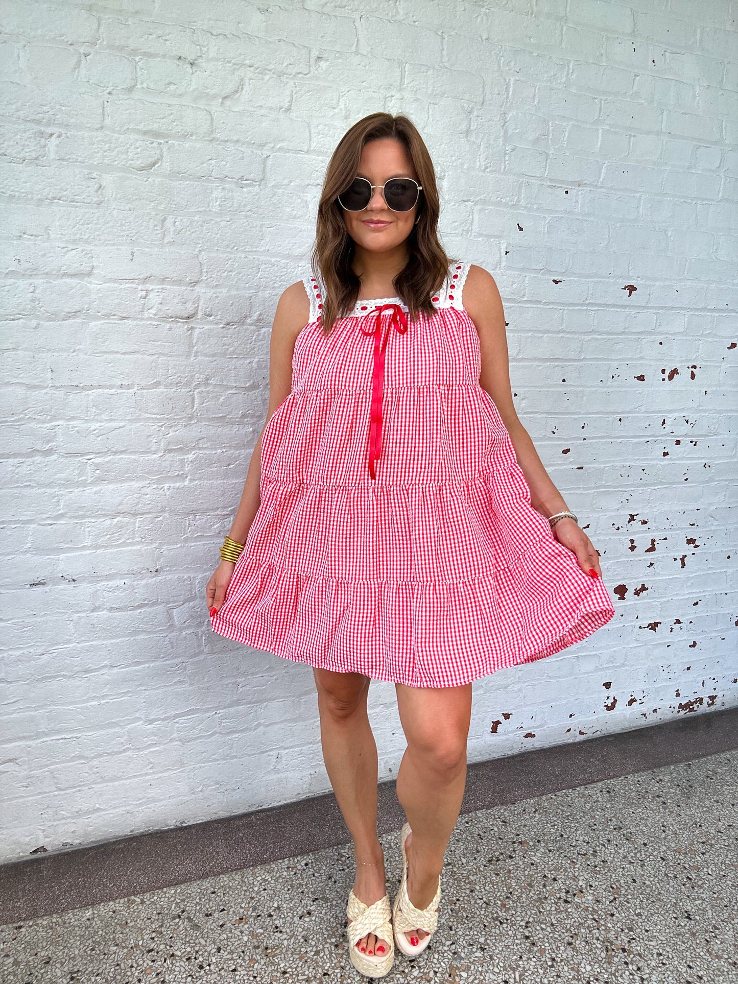 RED, WHITE, & CUTE GINGHAM MINI DRESS