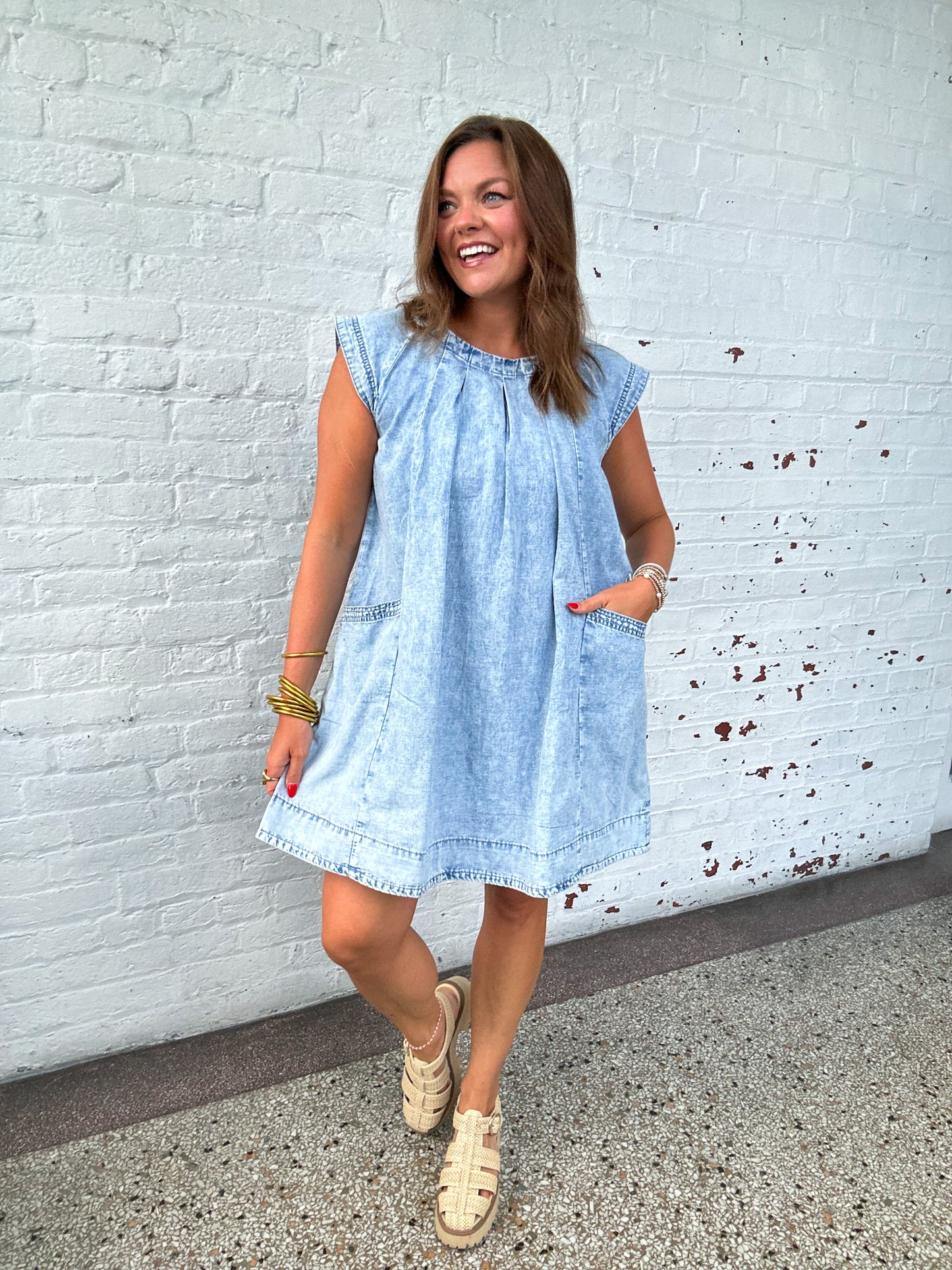 LIGHT WASH DENIM SWING DRESS