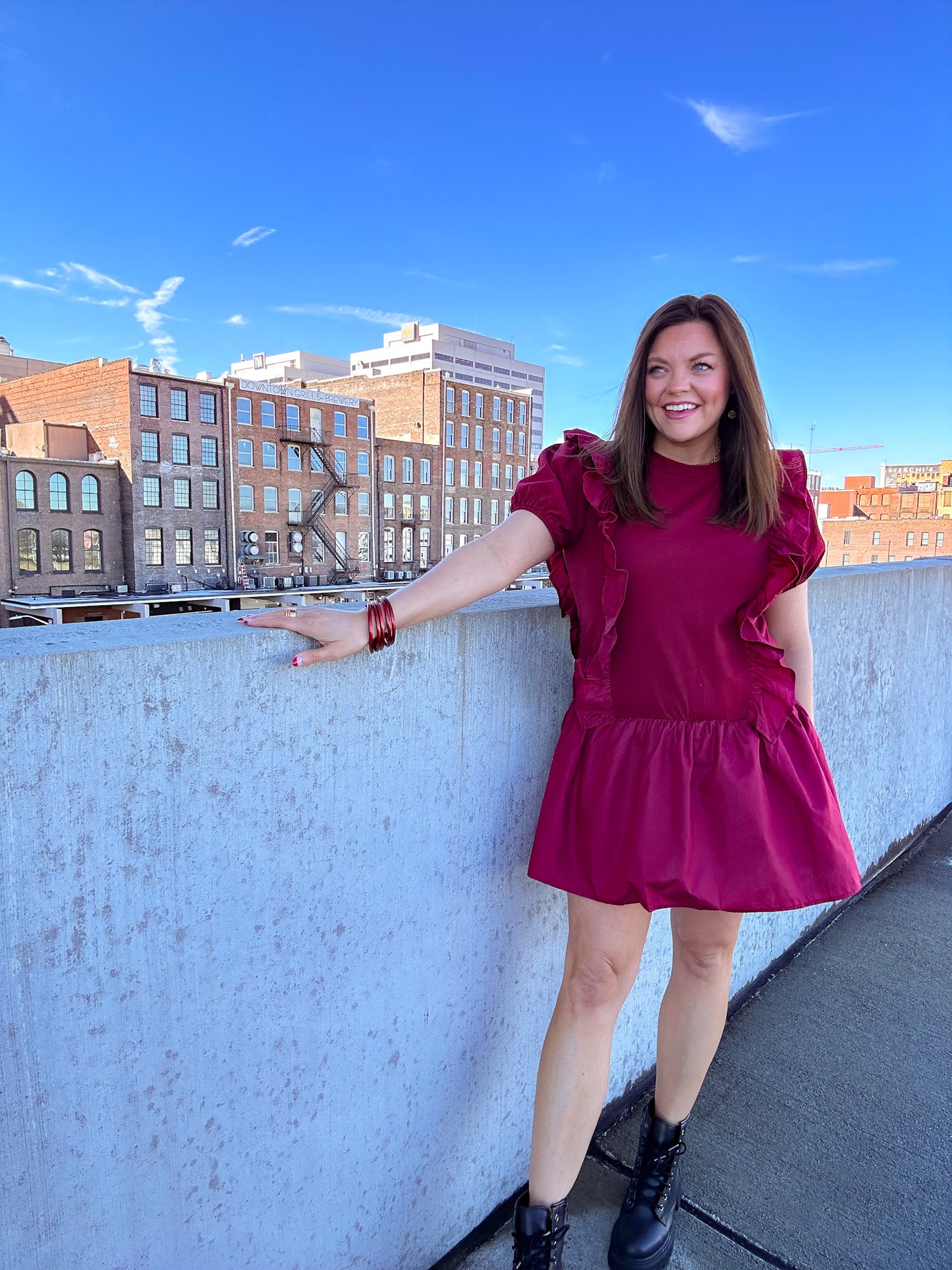 MAROON RUFFLED MINI DRESS