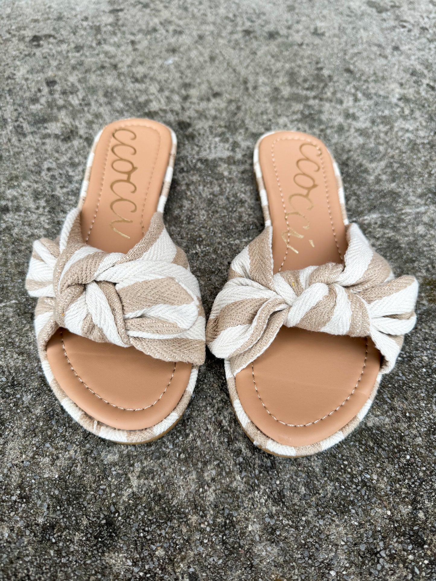 SERENA STRIPED BOW SANDALS