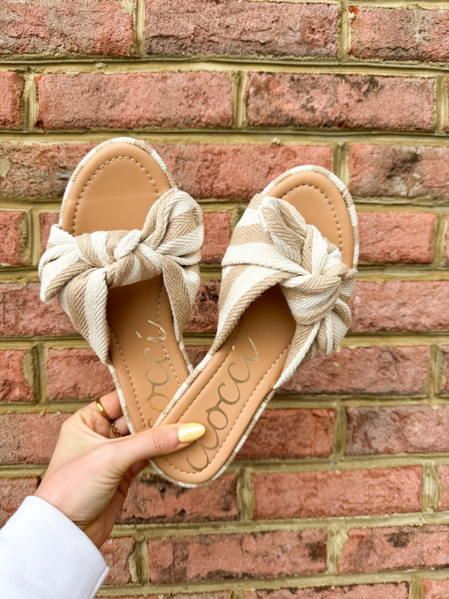 SERENA STRIPED BOW SANDALS
