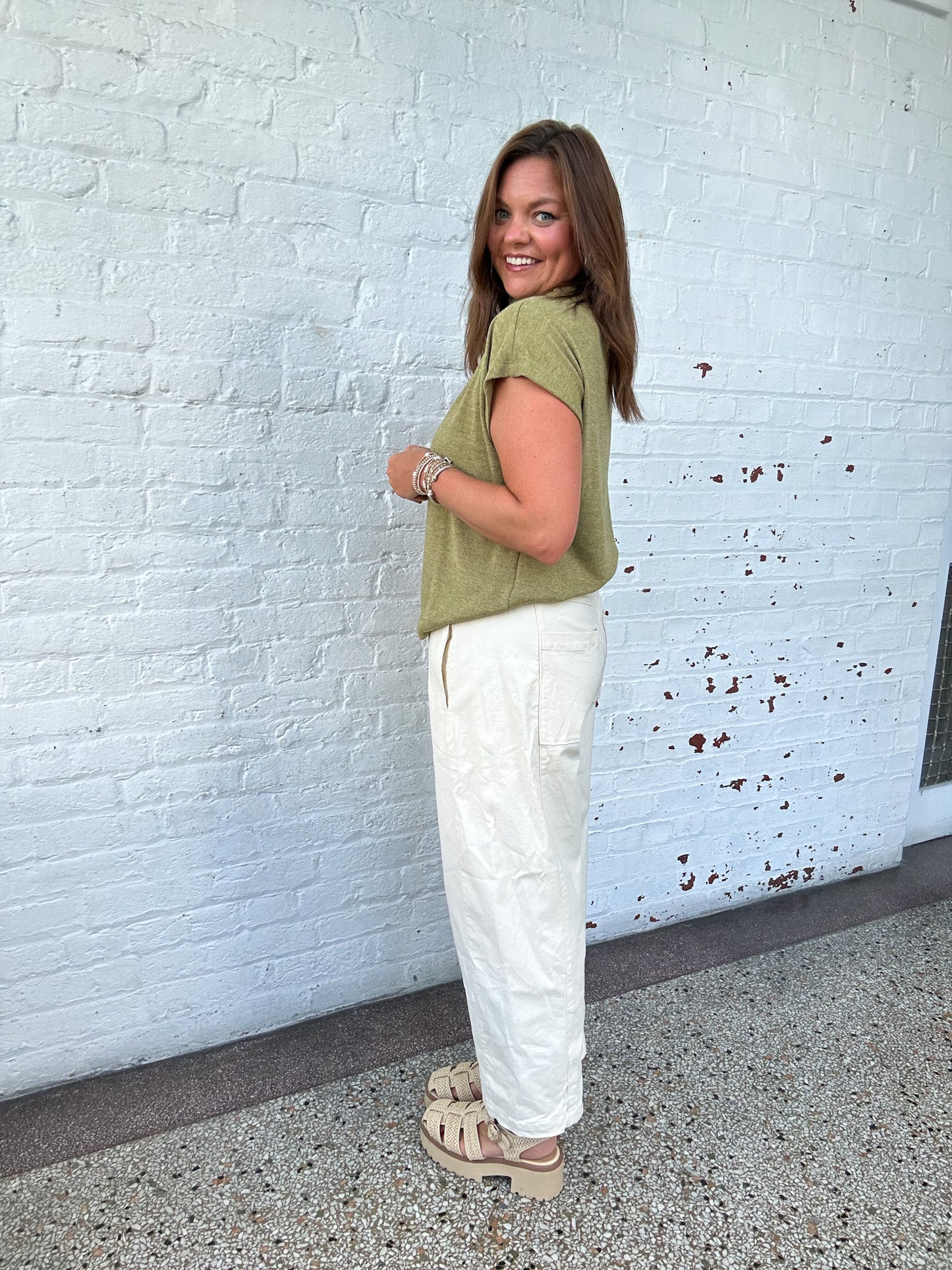 BE COOL MOCKNECK TOP - LIGHT OLIVE
