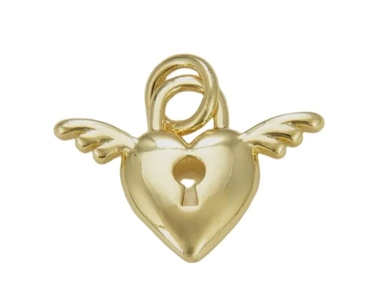 Heart Lock Charm with Angel Wings