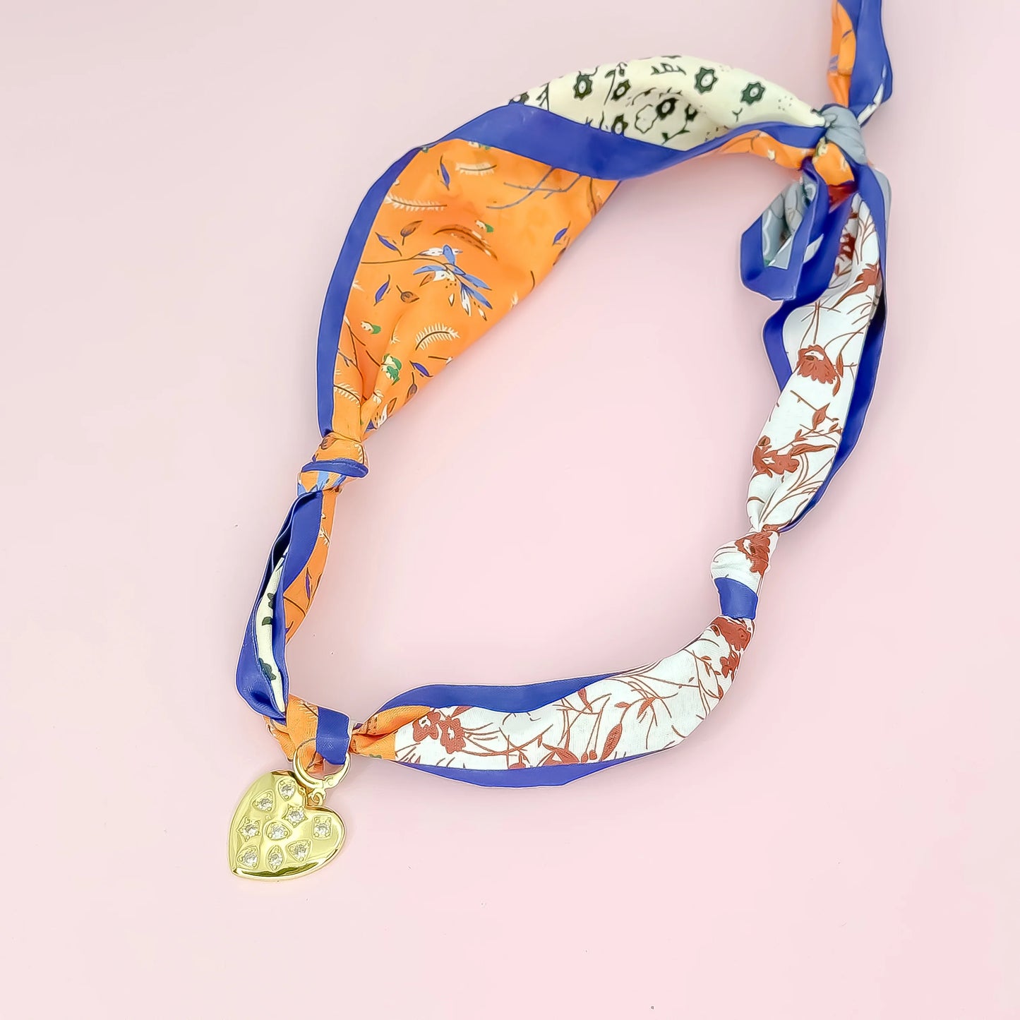 HEART CHARM SCARF NECKLACE - MIXED PRINTS