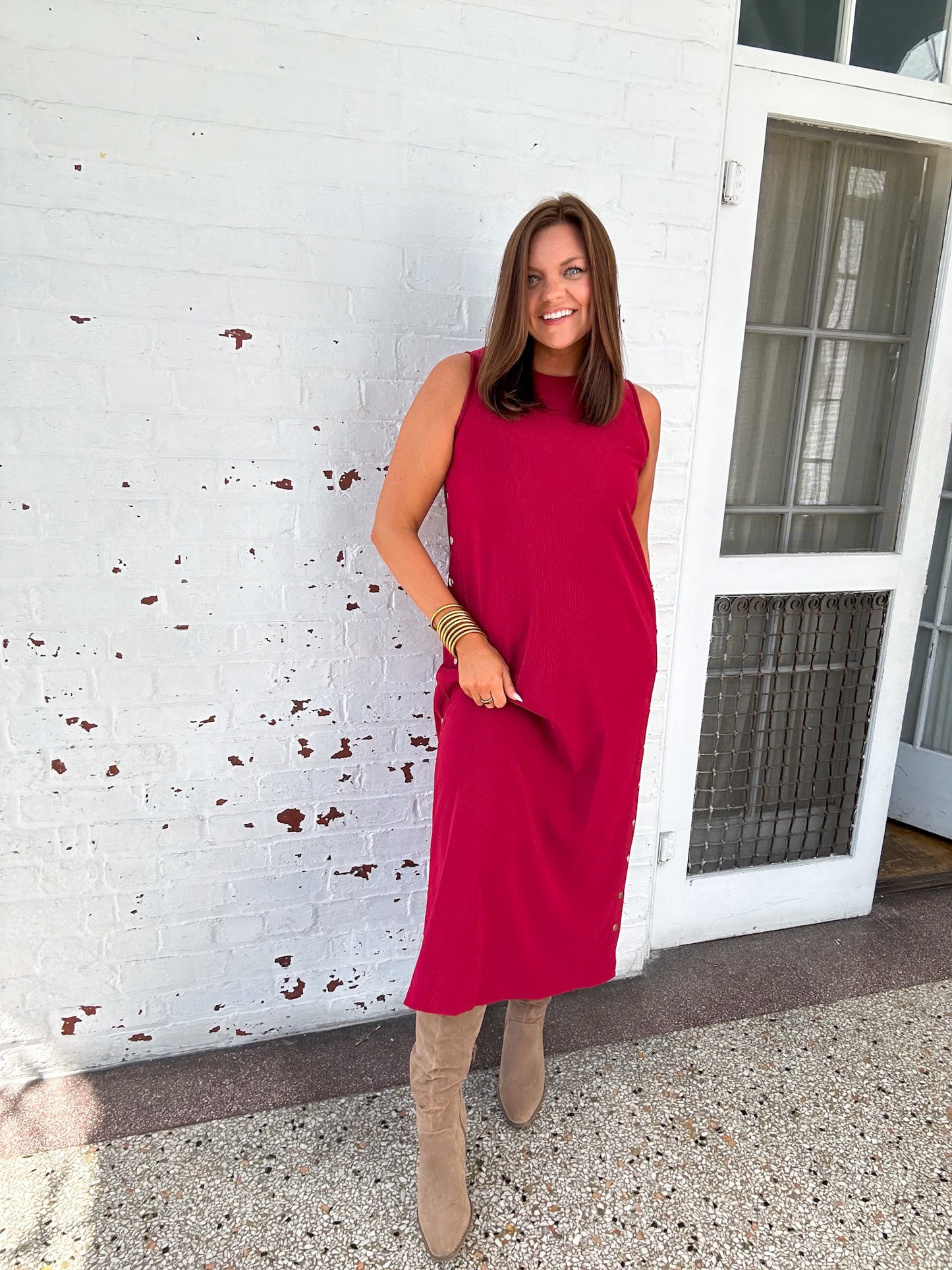 WINE NIGHT RIBBED MIDI DRESS