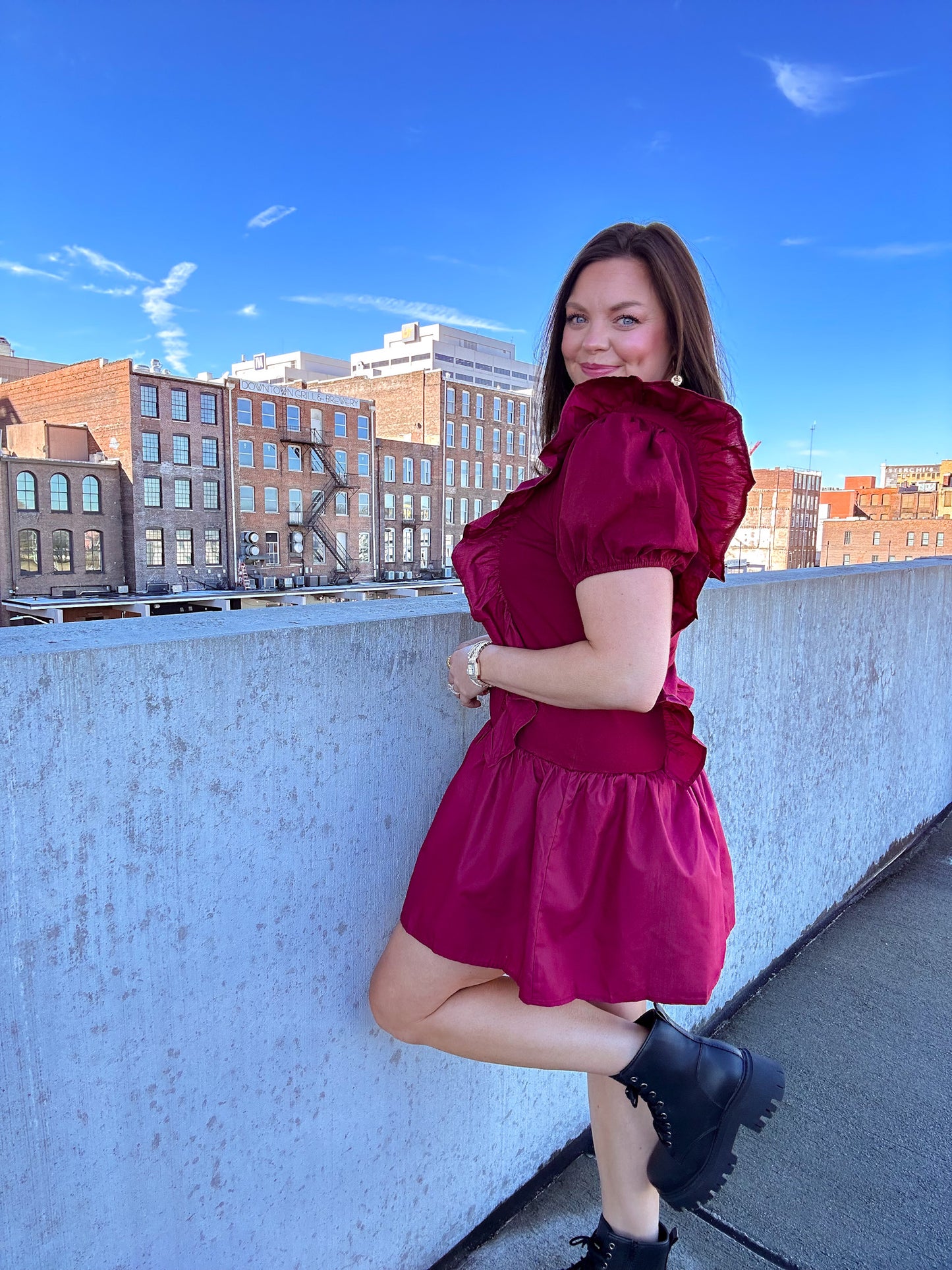 MAROON RUFFLED MINI DRESS