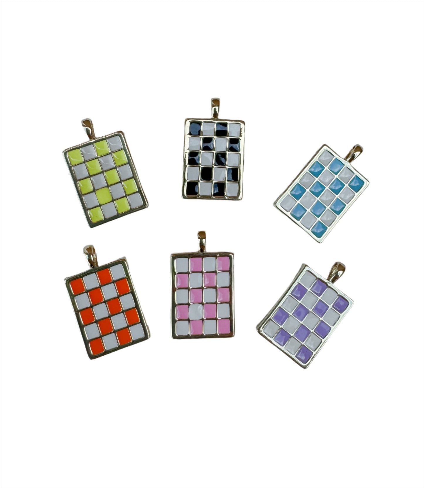 Enamel Checkerboard Pendant Charm
