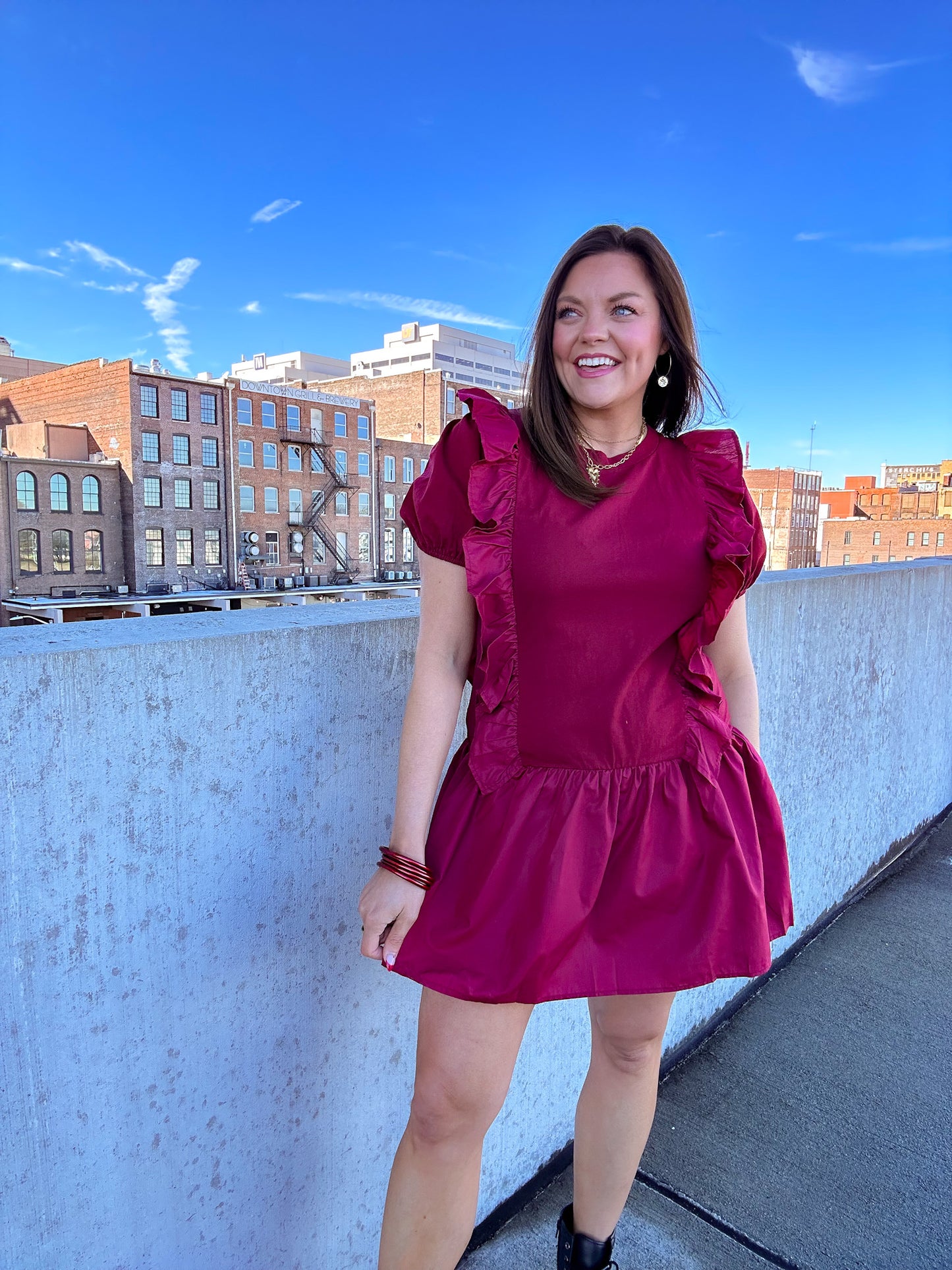 MAROON RUFFLED MINI DRESS