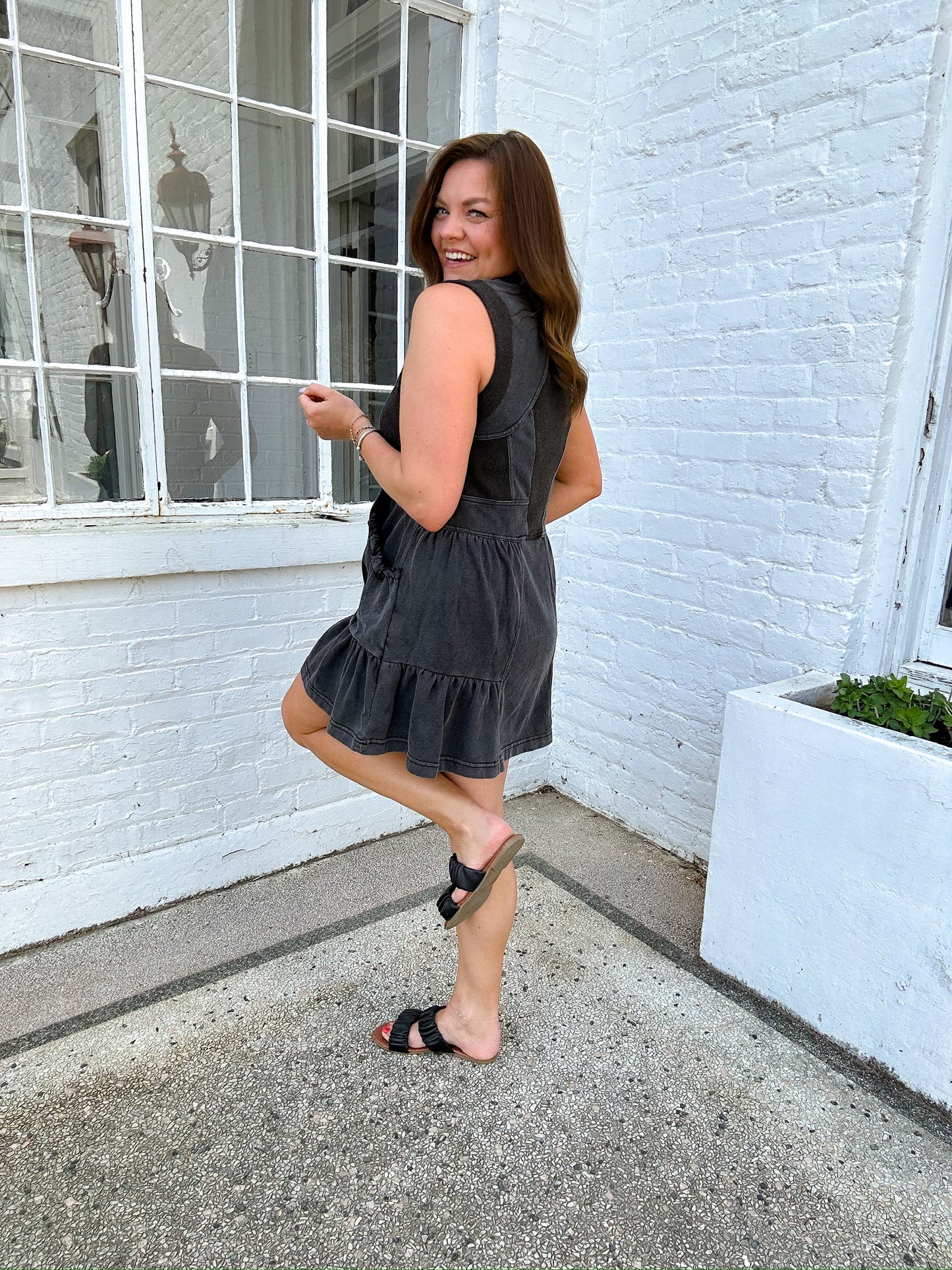 CHARCOAL ACID WASH DRESS