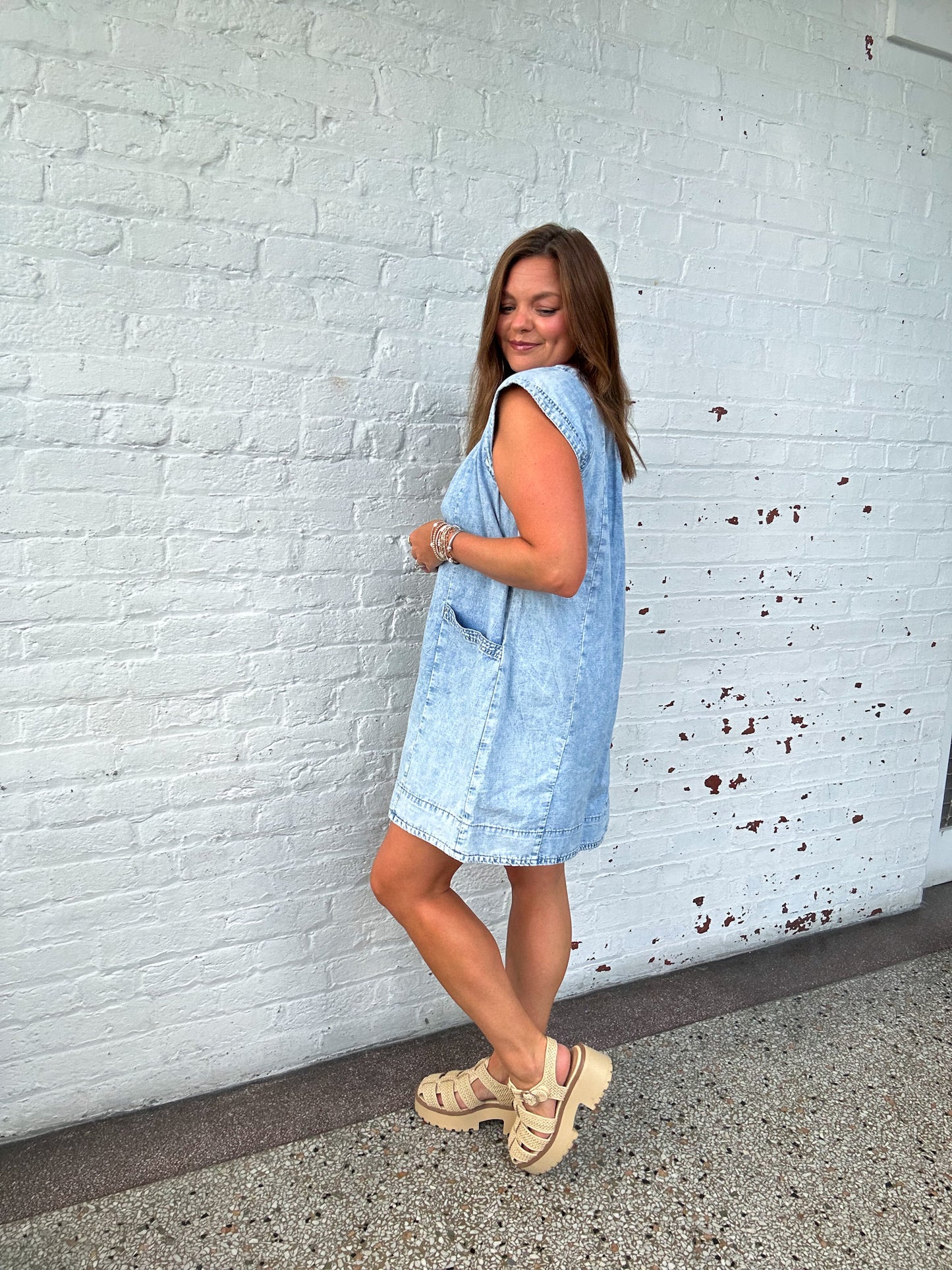 LIGHT WASH DENIM SWING DRESS