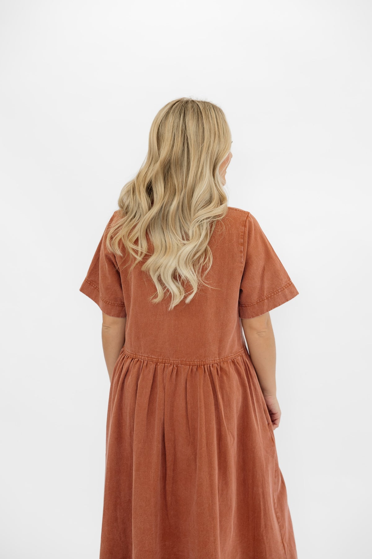 WASHED MAUVE DENIM MIDI DRESS