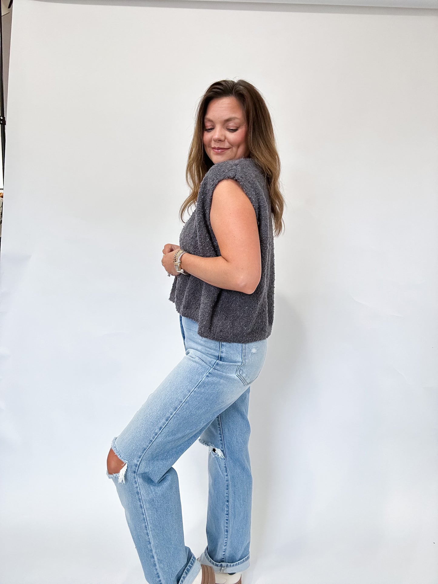 CHARCOAL TEDDY TOP - SIZE SMALL