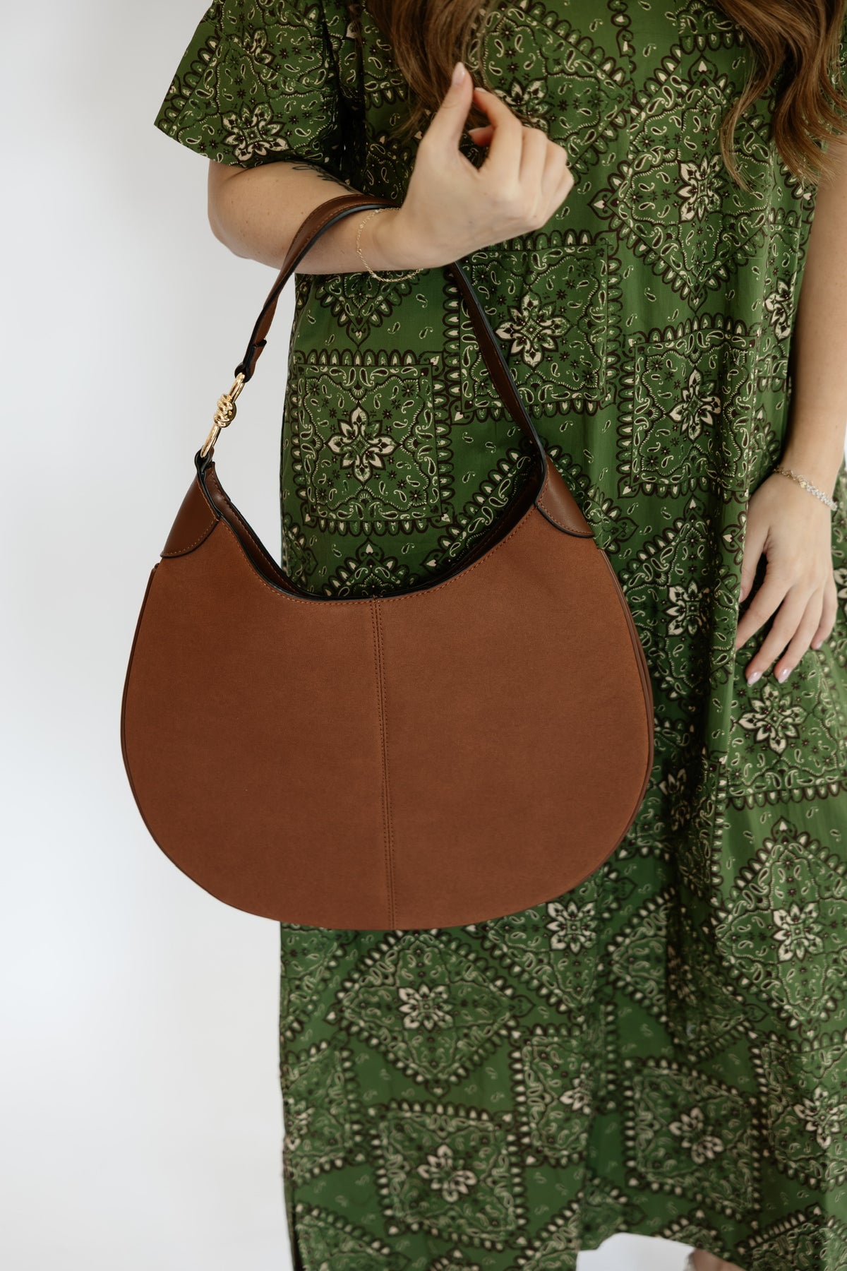 VANESSA FAUX SUEDE HOBO BAG - BROWN