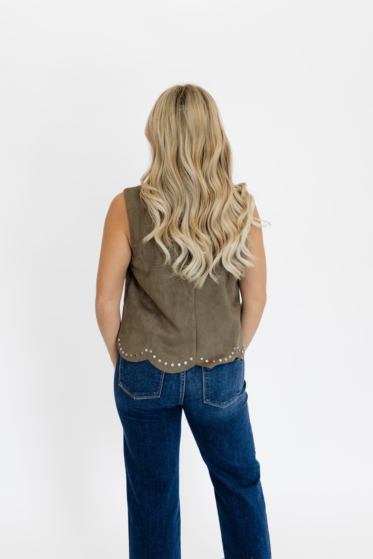 OLIVE YOU STUDDED SUEDE TOP