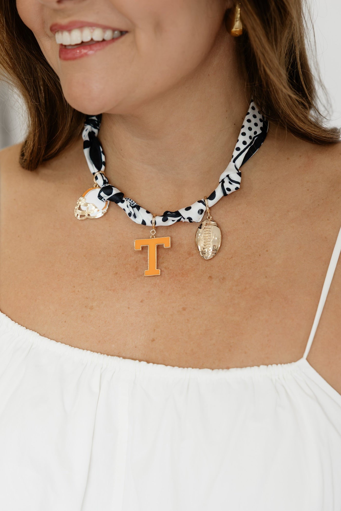 GAMEDAY SCARF CHARM NECKLACE - BLACK/WHITE POLKADOT