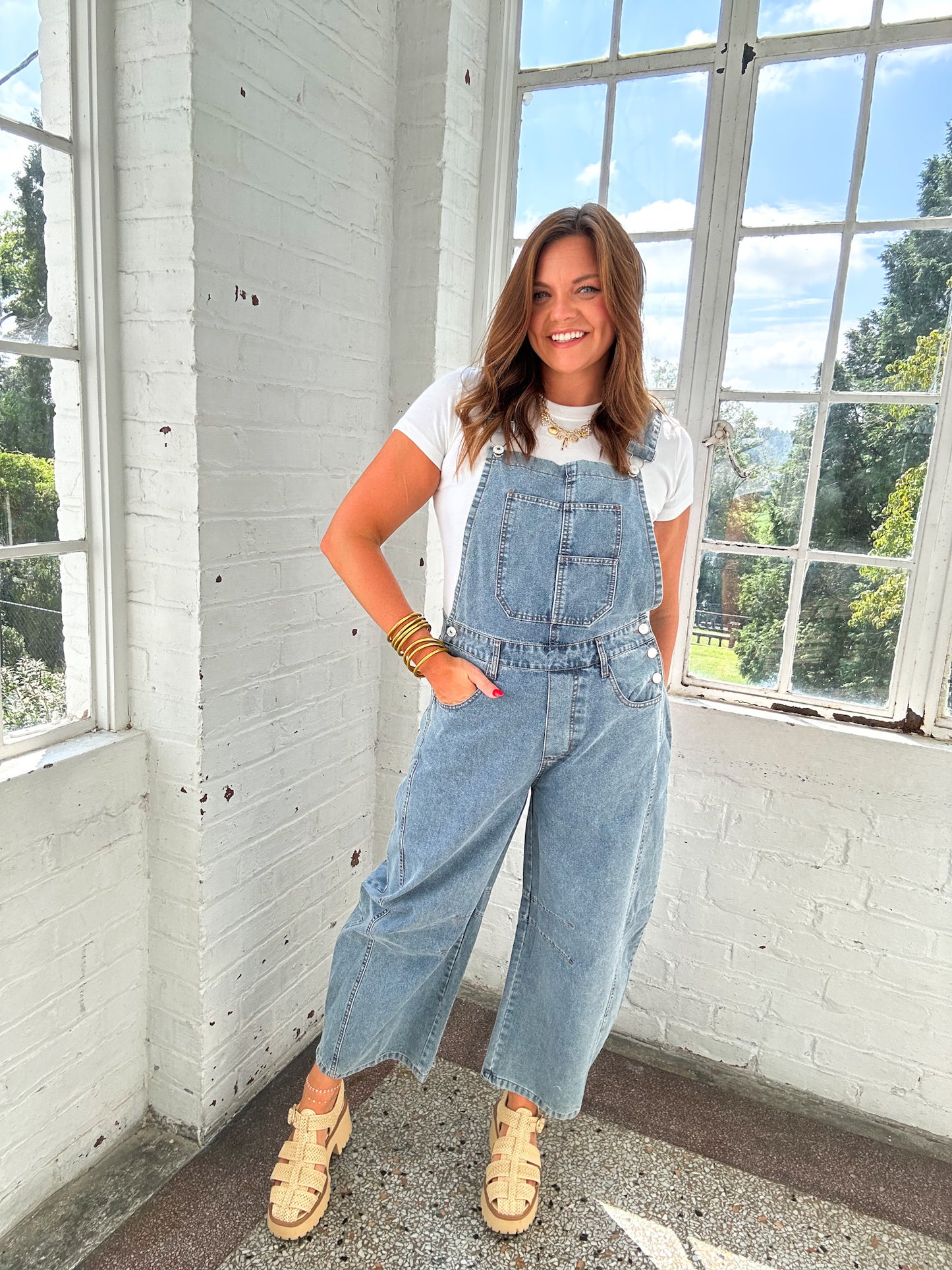 DENIM BARREL OVERALLS