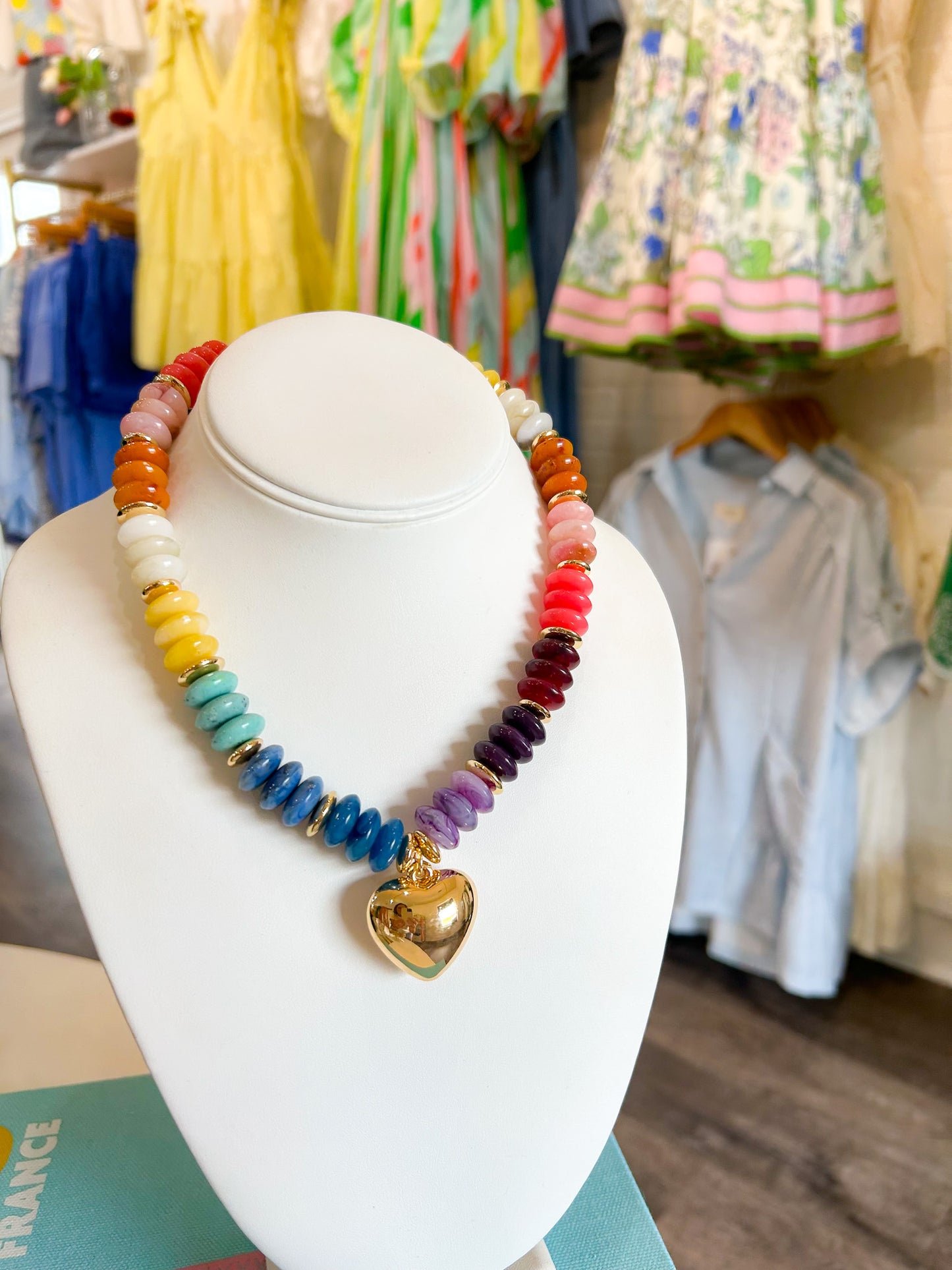 Multi Color Puffy Heart Bead Necklace