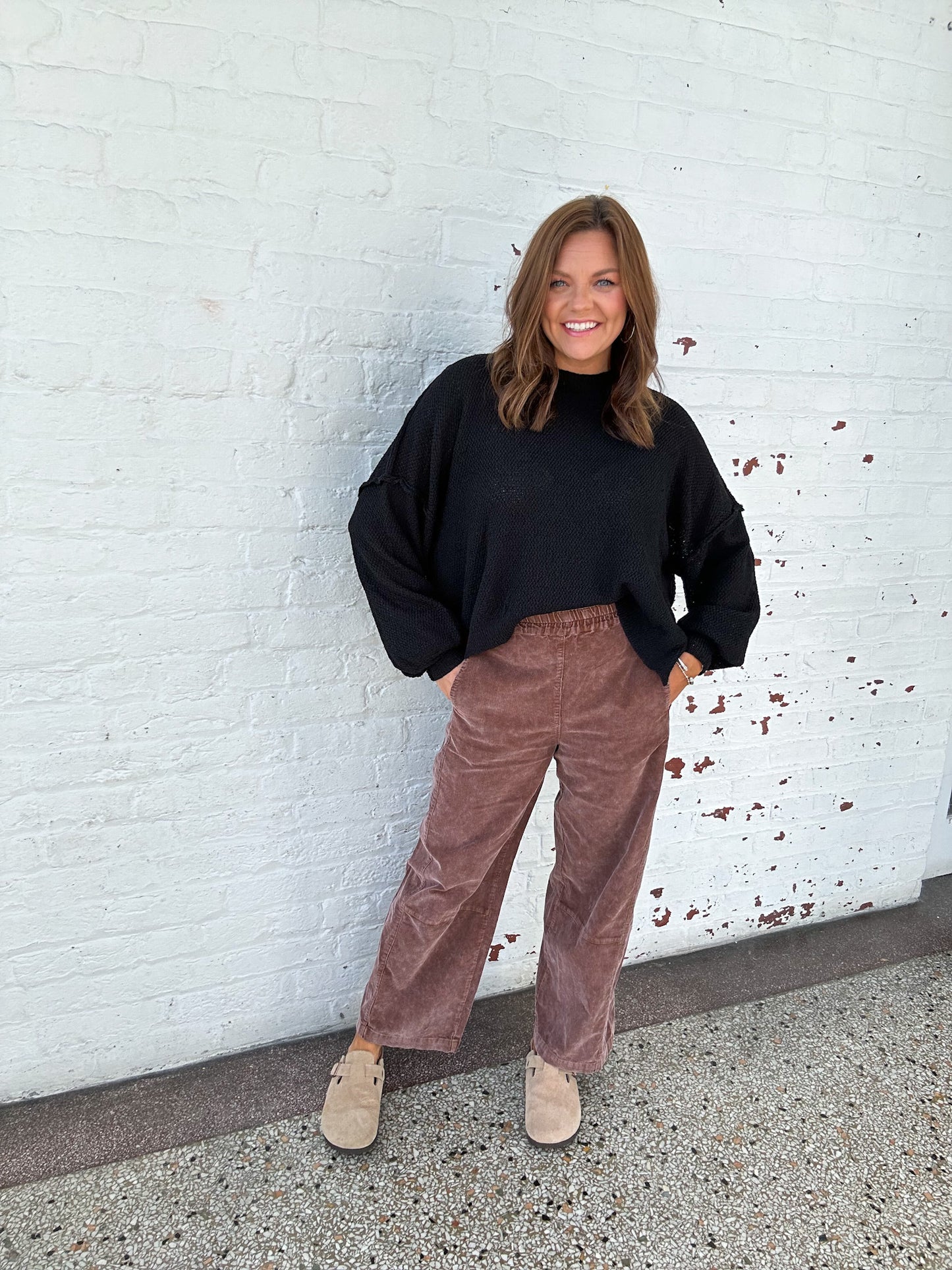 CORDUROY BARREL PANTS - ESPRESSO