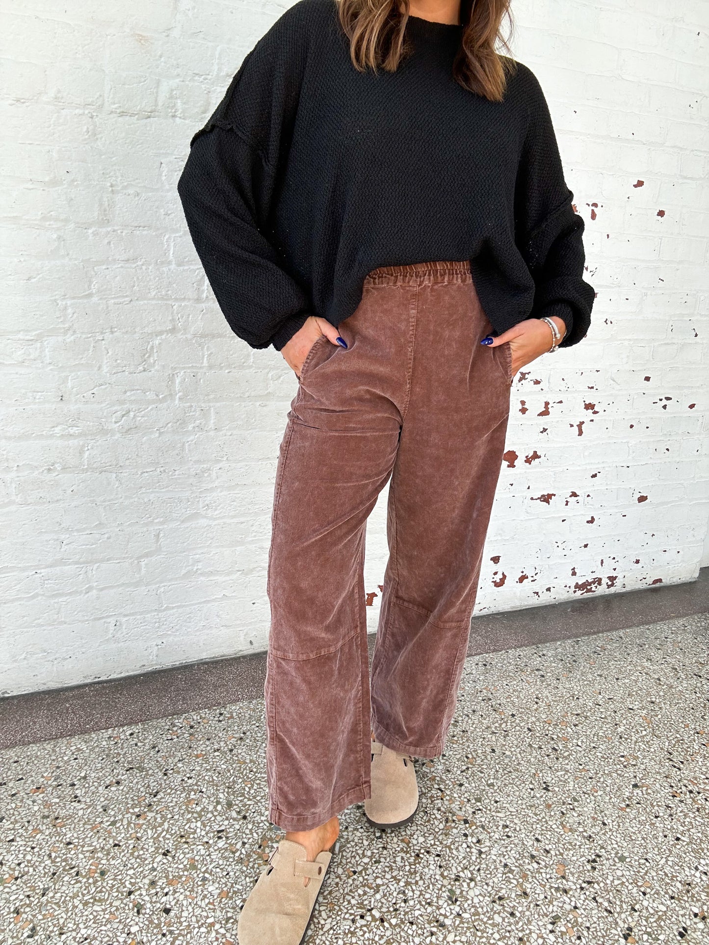CORDUROY BARREL PANTS - ESPRESSO